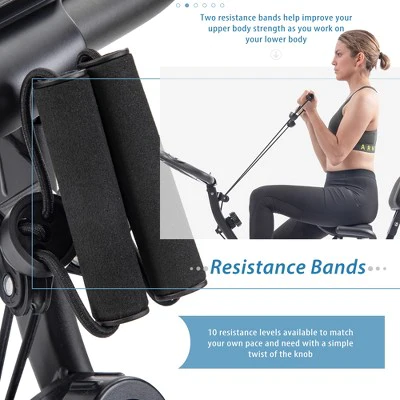Folding Exercise Bike with 10-Level Adjustable Resistance, Arm Bands and Backrest-ModernLuxe