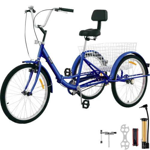 VEVOR Tricycle Adult 24’’ Wheels Adult Tricycle 1-Speed 3 Wheel Bikes For Adults Three Wheel Bike For Adults Adult Trike Adult