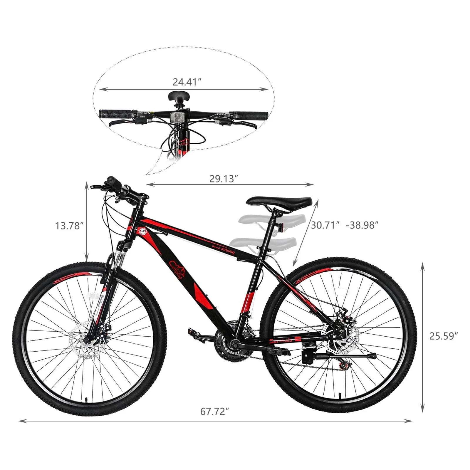 Zimtown 26in Wheel Mountain Bike, Adult 21 Speed Steel Bicycle, Black & Red