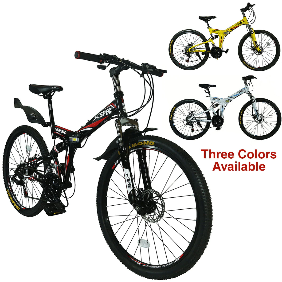 Xspec 7 Speed Folding Compact Mountain Bike, Black, 26 In.