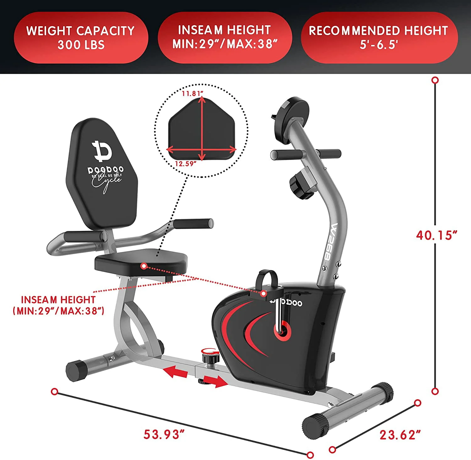 Pooboo Recumbent Exercise Bike Seniors Stationary 8 Level Adjustable Magnetic Resistance Bike Indoor Cycling Recumbent Bikes with Digital Monitor
