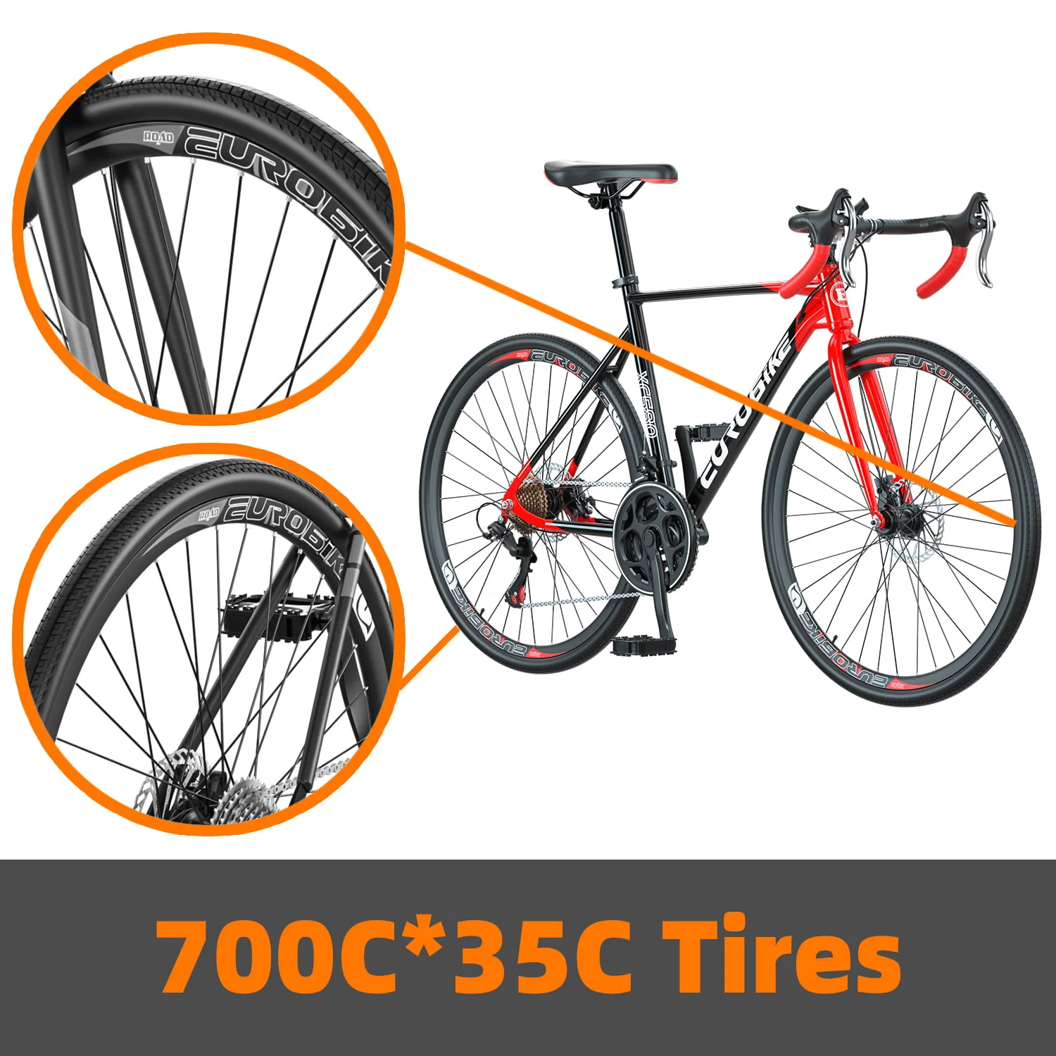 Gravel Bike Eurobike XC580 Road Bike Mens 54cm Frame Bicycle 700C*35C Wheels Commuter Bicycles Large Adult Red
