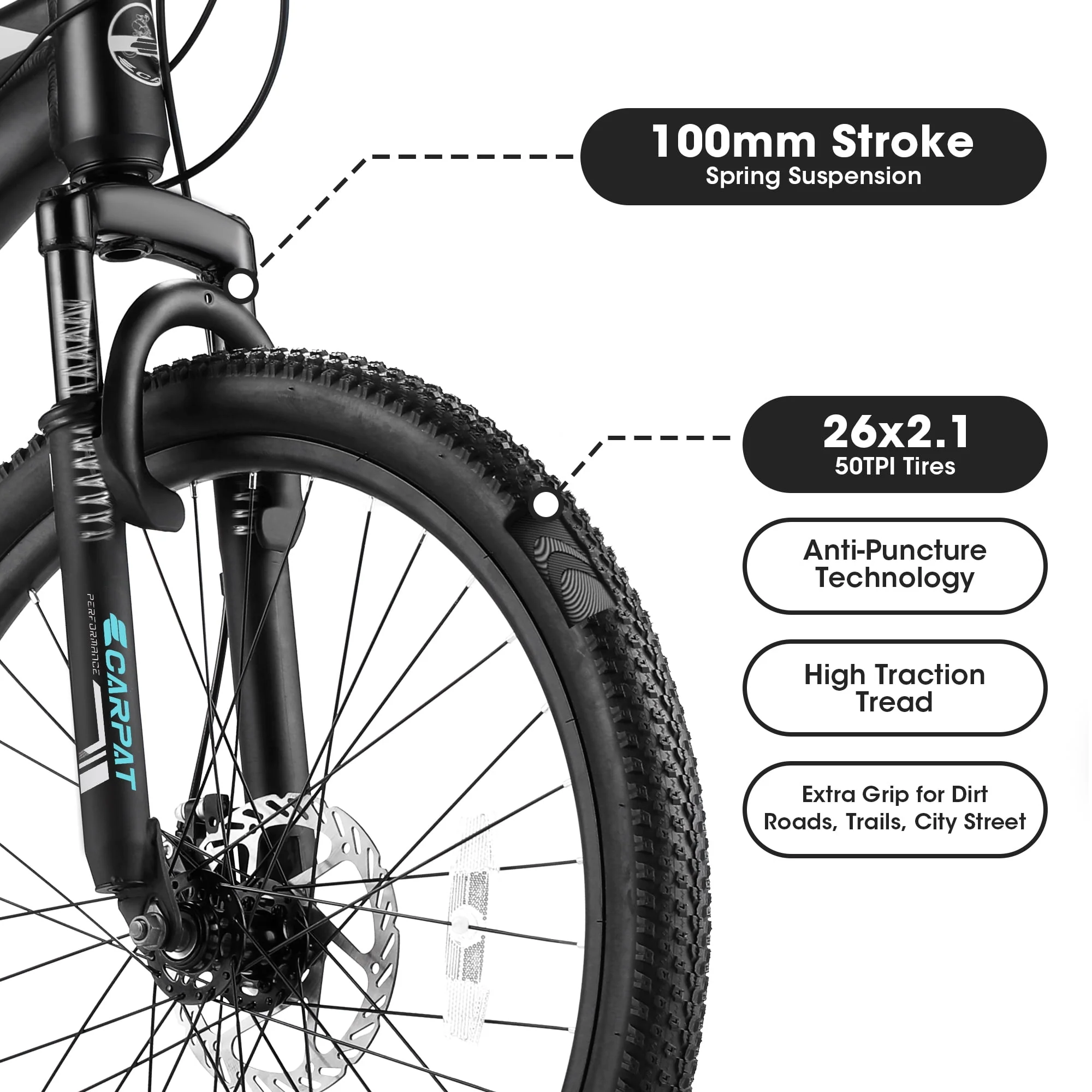 Ecarpat 26 Inch Wheels Mountain Bike, Mens Womens 26 Inch, 17