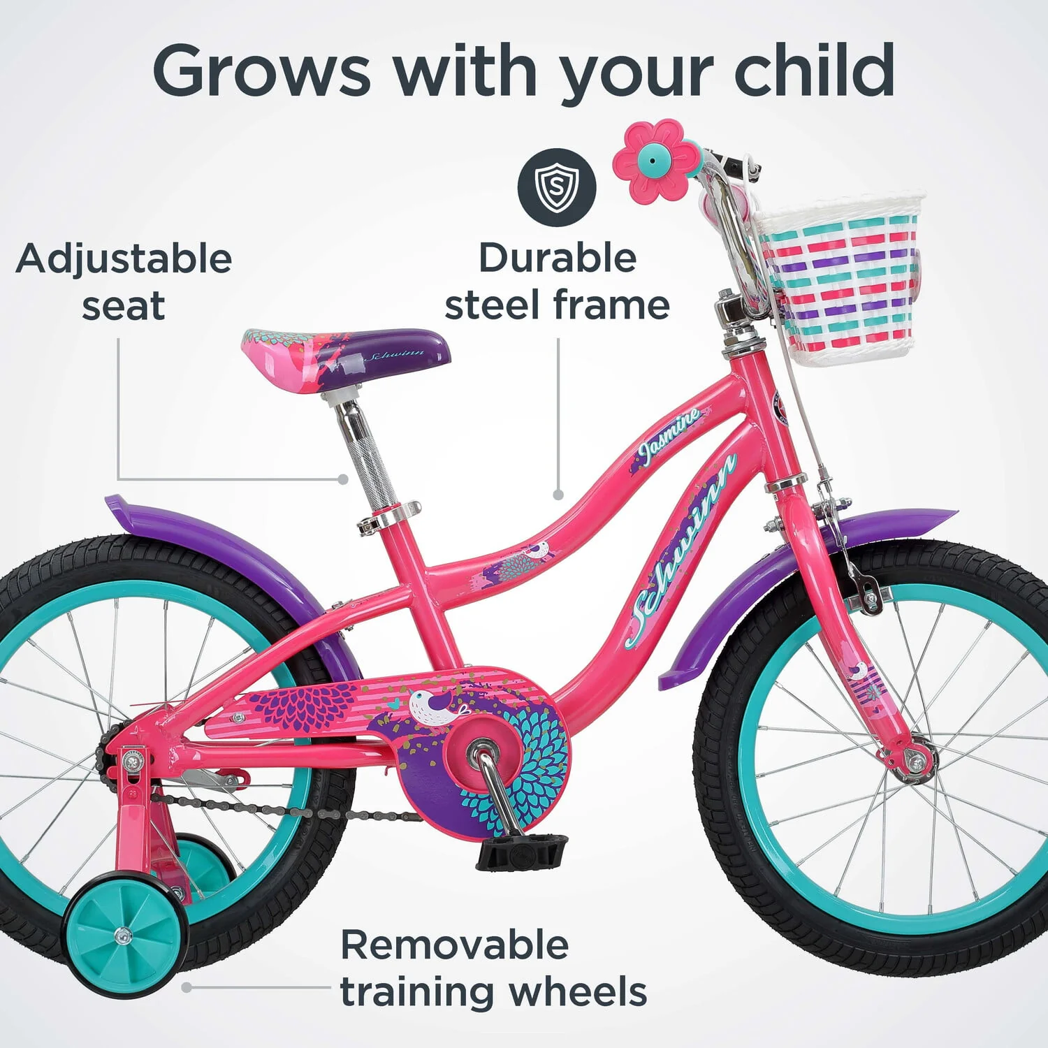 Schwinn Jasmine Girls Bile with Training Wheels – 16 in wheels-Color:Raspberry,Style:Girl's Juvenile