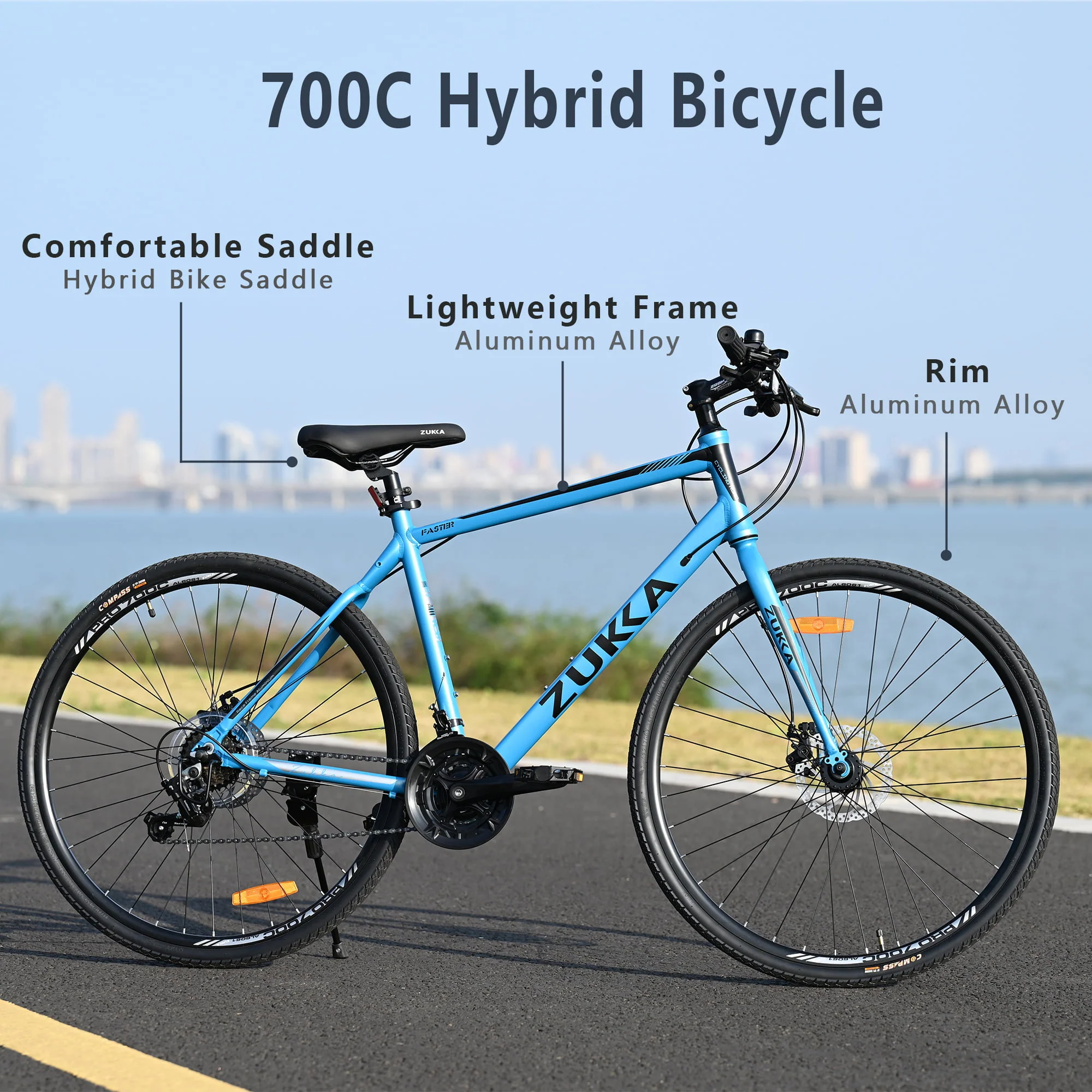 Segmart 21-Speed Mountain Bike, 28-inch Wheels Lightweight Road Bike, Hybrid Aluminum Frame and Upgrade Dual Disc Brake MTB for Men Women Adult, Blue SS2055