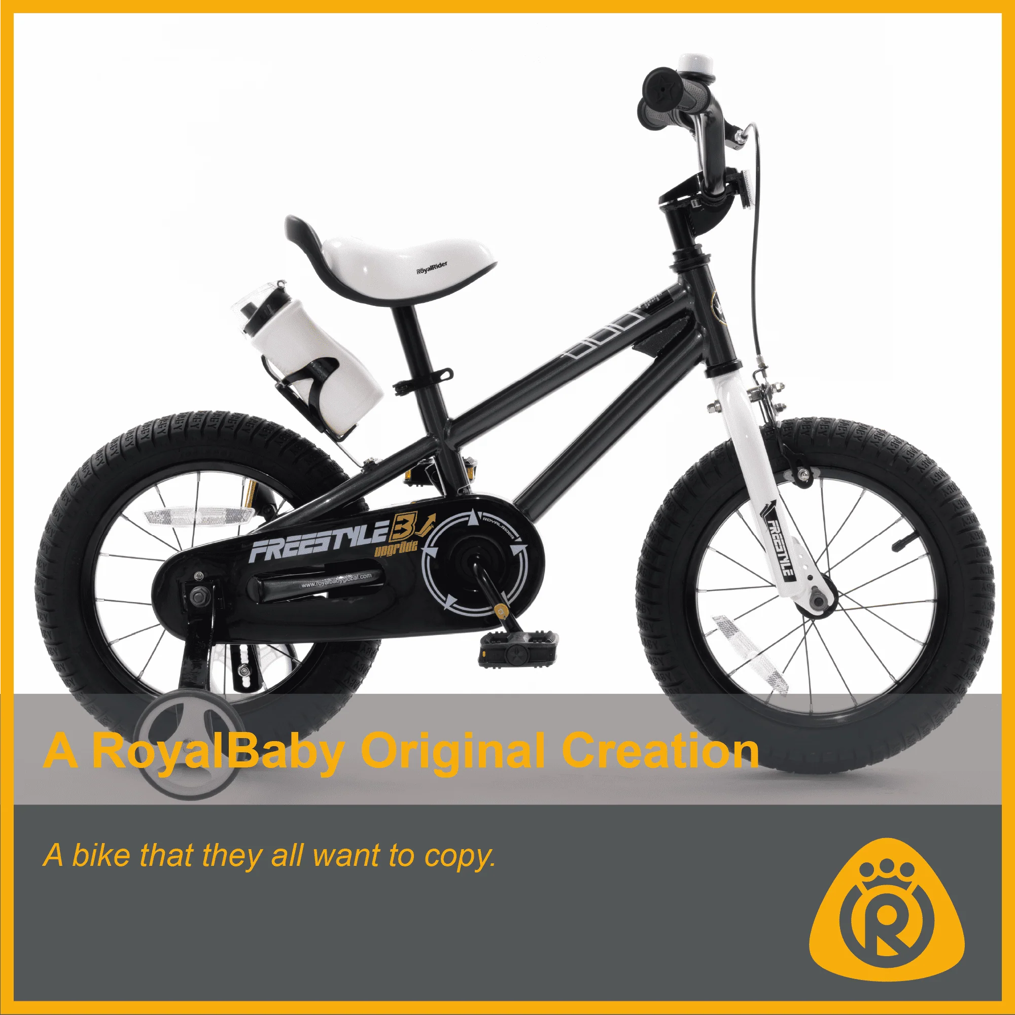 Royalbaby Boys Girls Kids Bike 12 In BMX Freestyle Black 2 Hand Brakes Bicycles with Training Wheels Child Bicycle