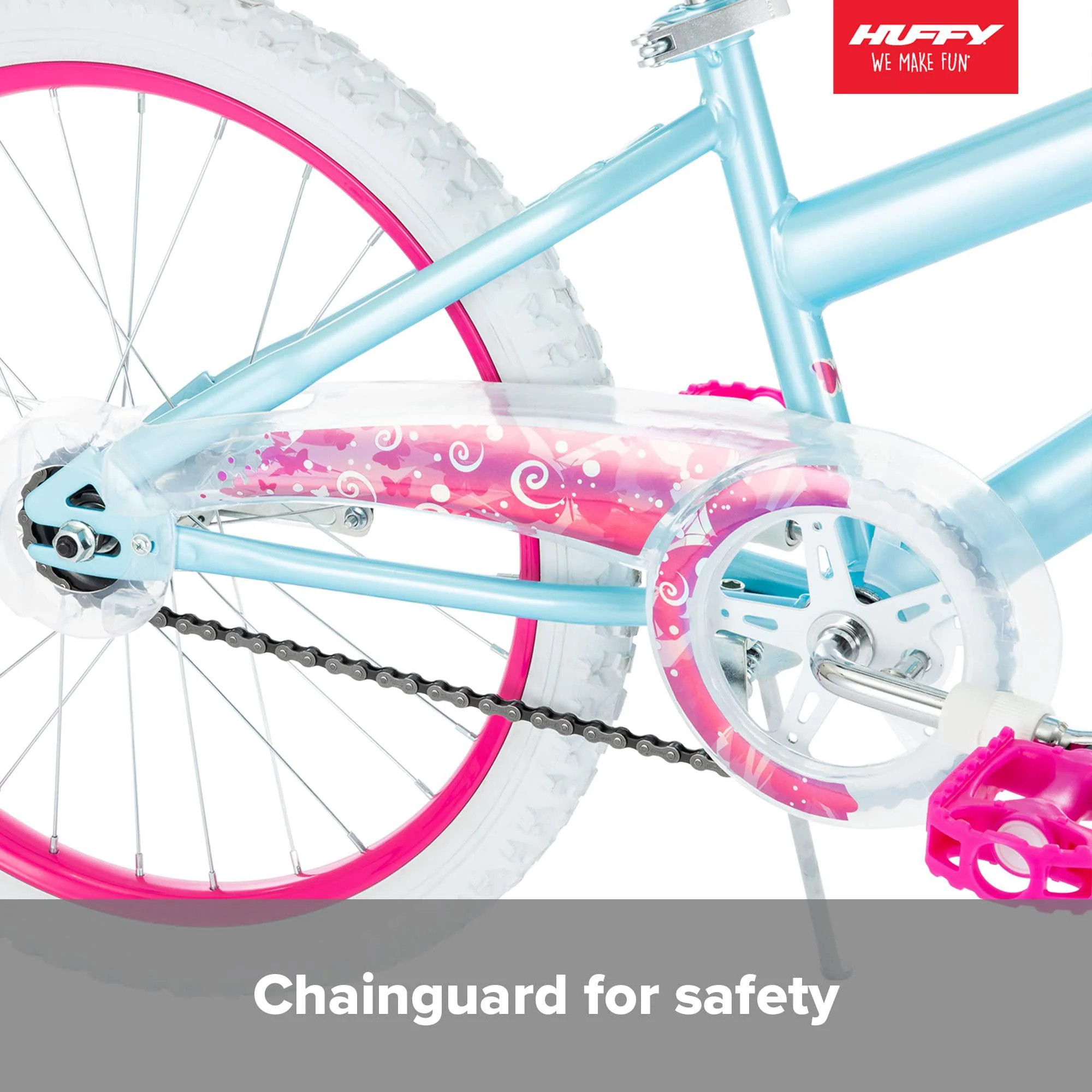 huffy illuminate 20 girls bike with kickstand, light blue