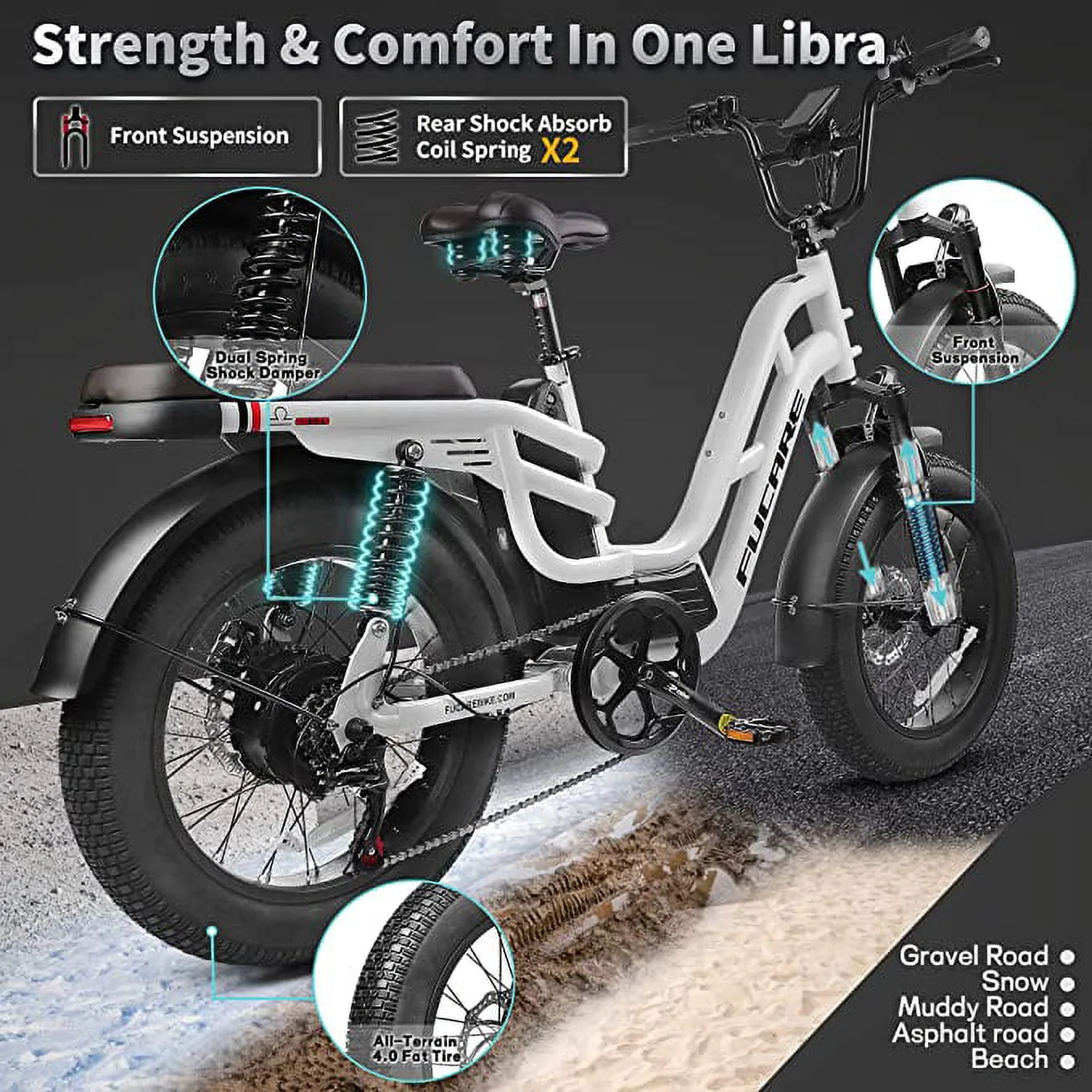 Fucare Libra 750W Electric Bike for Adults 20MPH 48V 20Ah LG Lithium Battery EBike with Full Suspension LCD Color Display 20