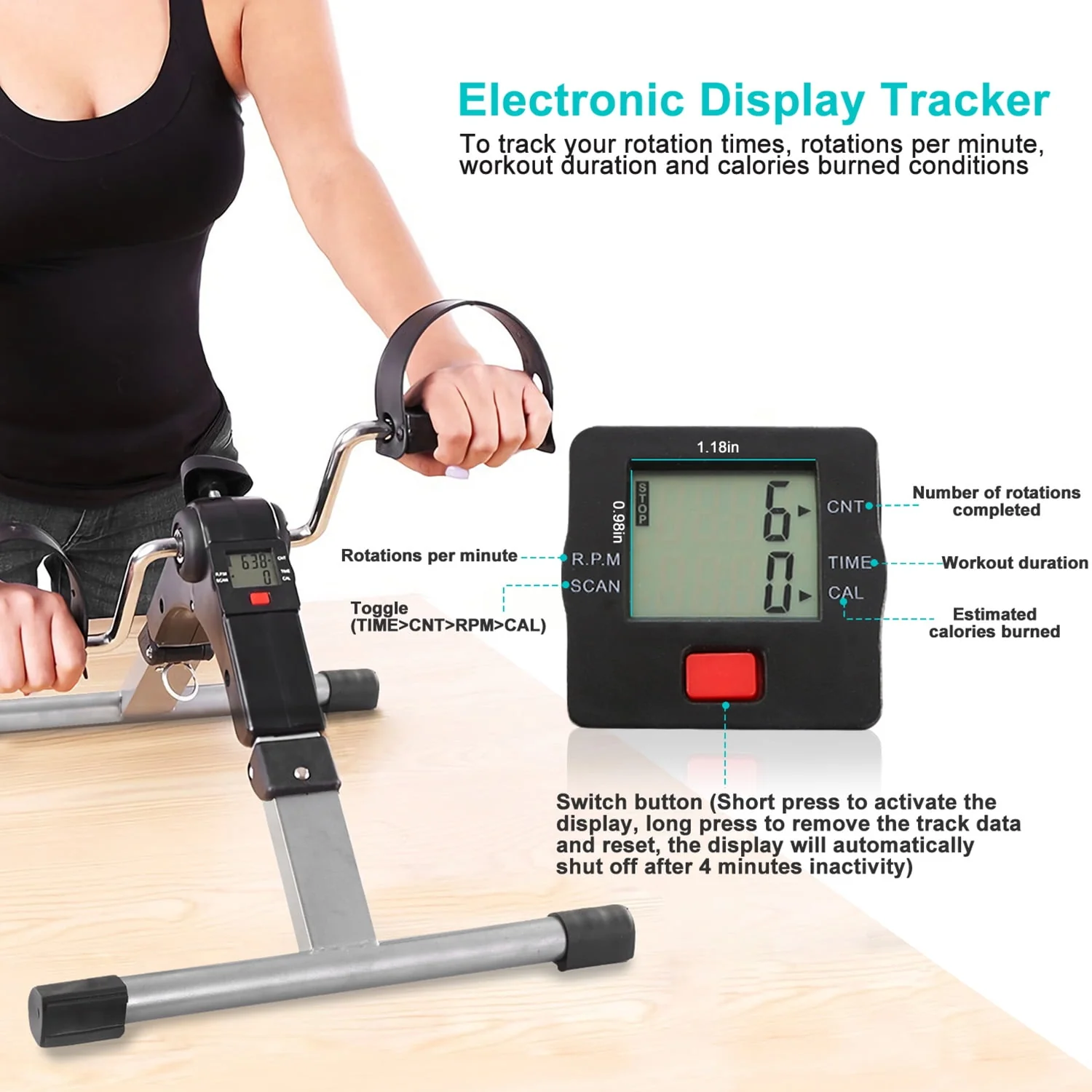 iMountek Foldable Exercise Pedal Mini Stepper Cycle Bike Fitness Leg and Arm Aerobic Trainer Home Office Gym LCD Display