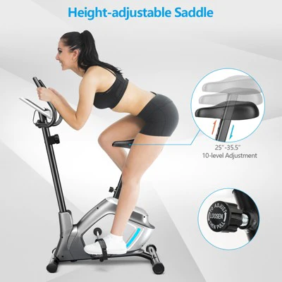 Costway 2-in-1 Exercise Bike Adjustable Magnetic Stationary Bike w/ LCD Screen 8 Magnetic Resistances