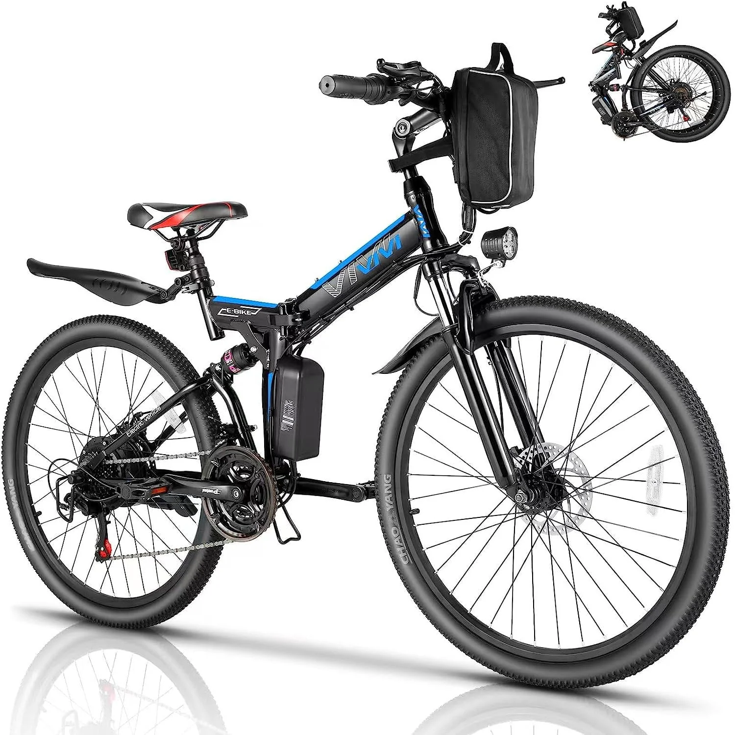 Vivi Electric Bike 26'' Folding Electric Mountain Bike 500W Full Suspension Electric Bike 21 Speed with Cruise Control, 48V Removable Battery, Up to 20MPH & 50 Miles