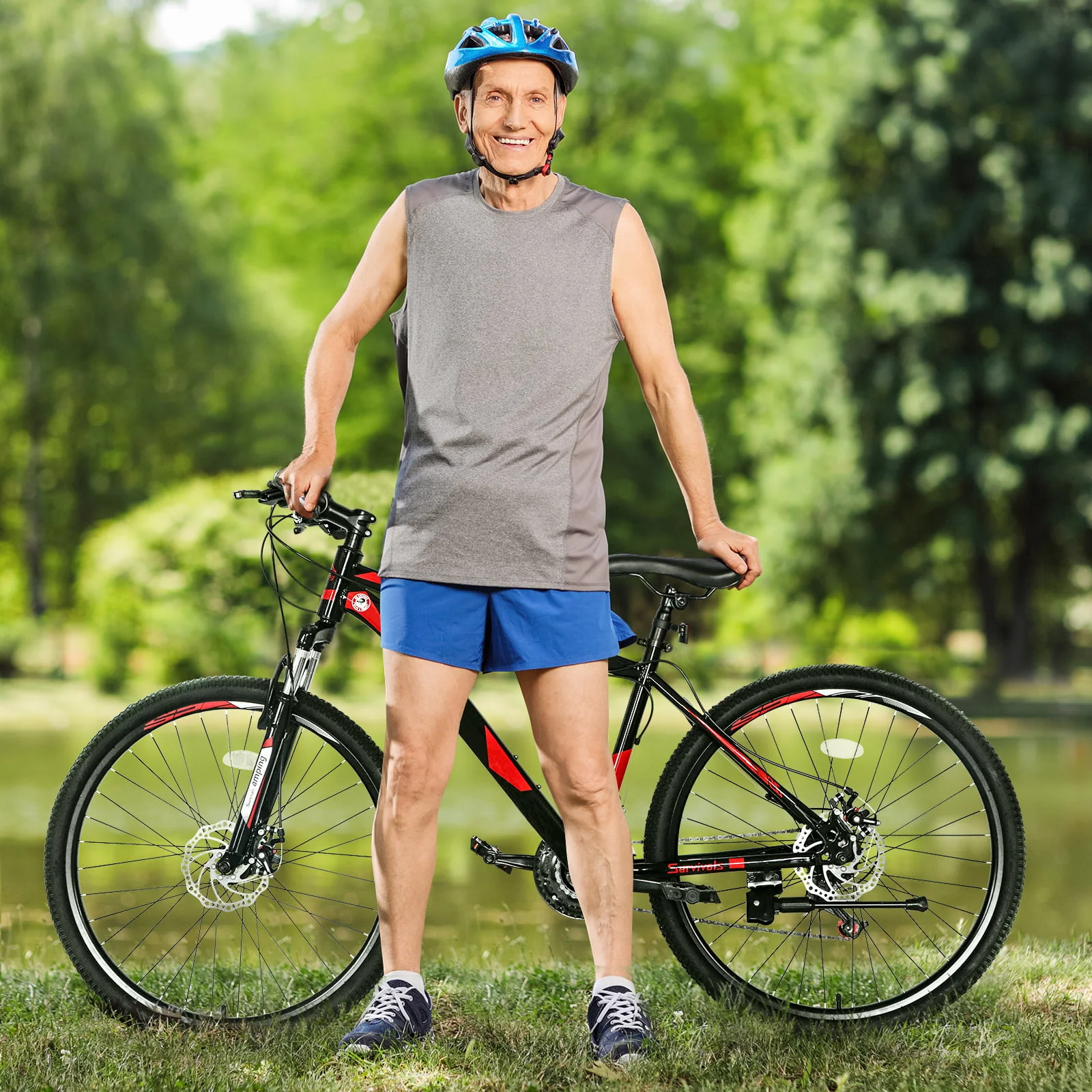 Campingsurvivals 21 Speed Mountain Bikes, with 26 inch Wheels and Dual Disc Brakes, Red/Black