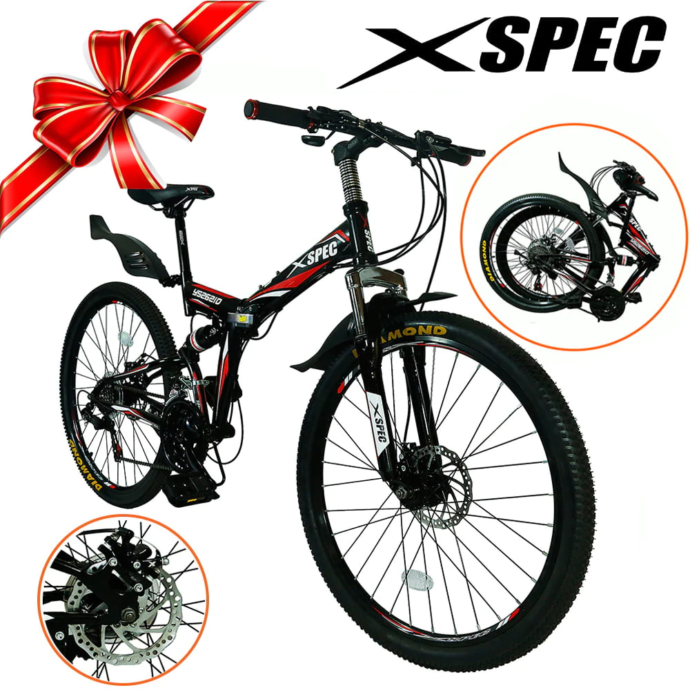 Xspec 7 Speed Folding Compact Mountain Bike, Black, 26 In.