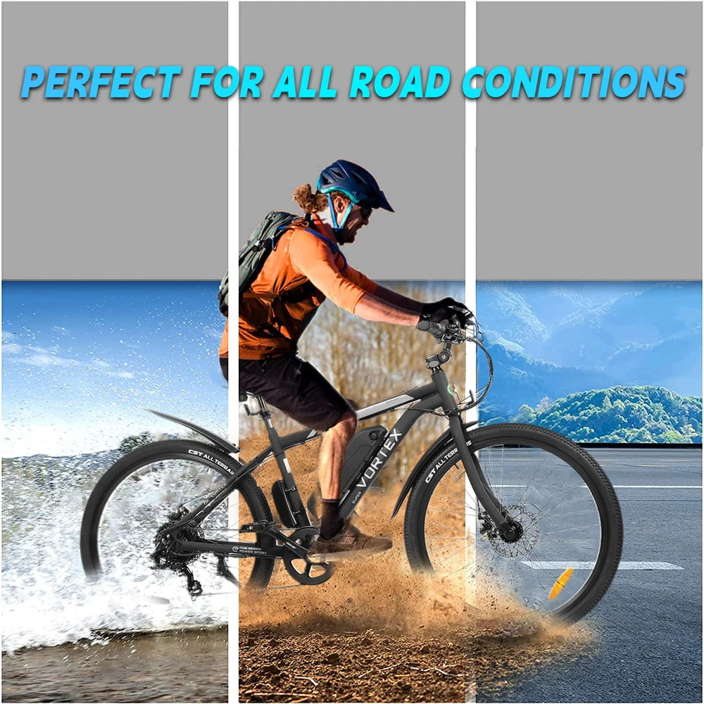 Ecotric Black 26 In. 36V 350W Electric City Bicycle e-Bike Removable Battery 7 Speed Pedal Assist