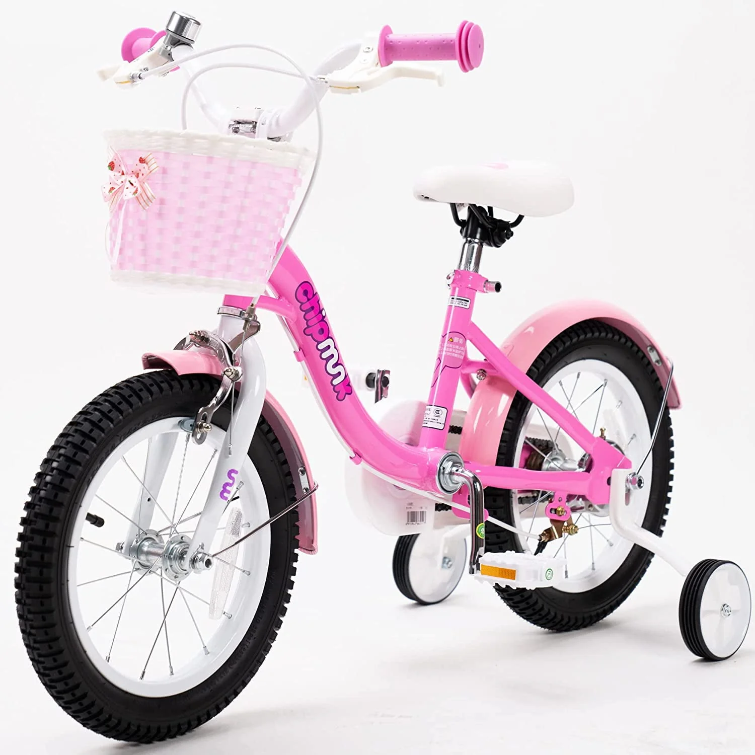 RoyalBaby Chipmunk Girls Kids Bike Bicycle with Basket Training Wheels 14 Inch Lollipop Pink