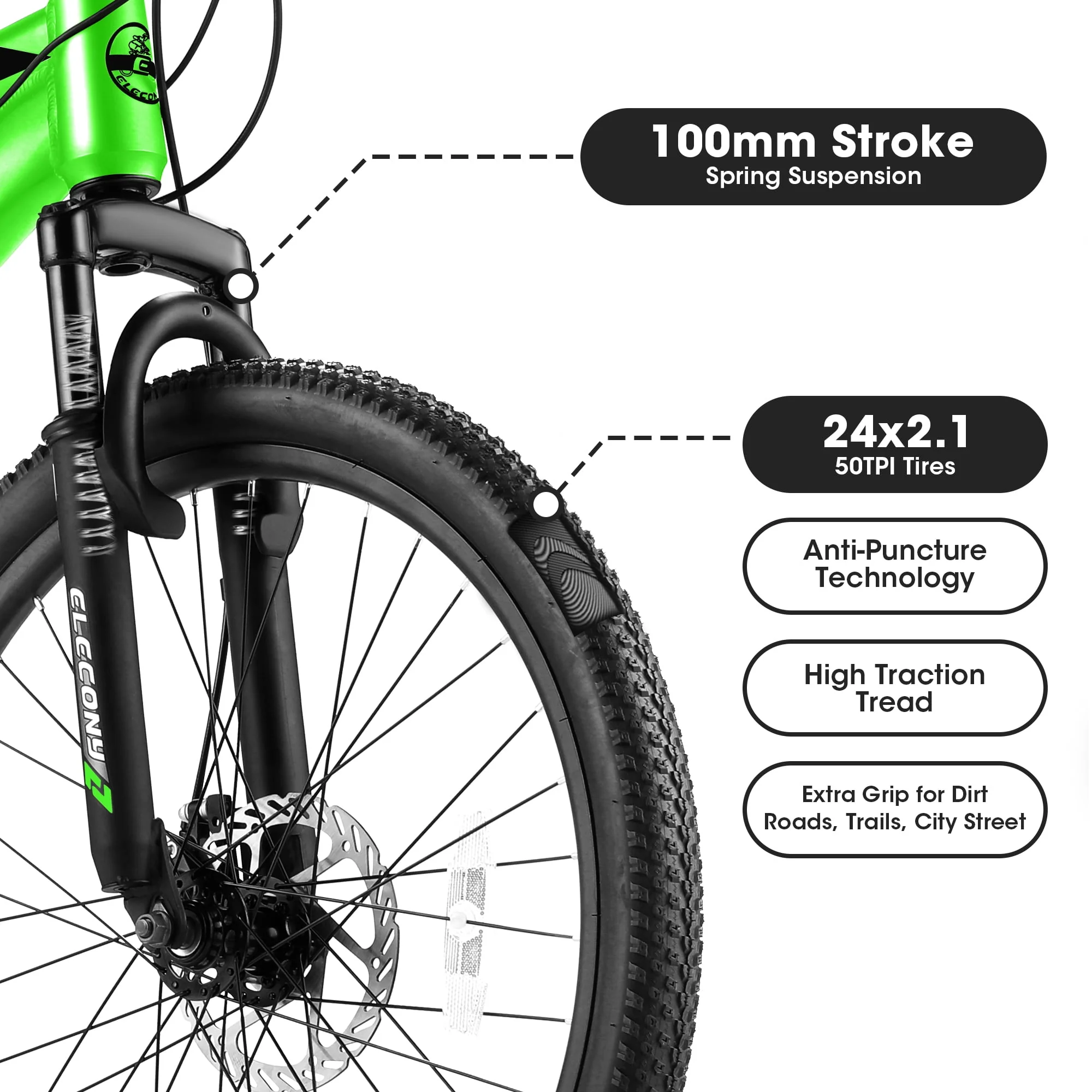 Mountain Bike, iRerts 24 Inch Mens Mountain Bike for Adults Youth, Shimano TZ500 21 Speed Mens Bicycle MTB with Disc Brake, Adult Bicycles for Men Women, Green