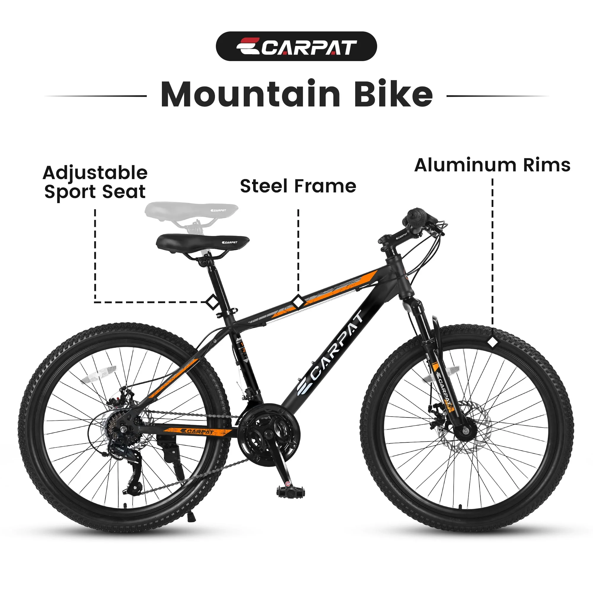 26 Inch Mountain Bike, iRerts Mens Mountain Bike for Women Teenagers, Shimano 21 Speed Mens Bicycle with Disc Brake, Height Adjustable Adult Bicycles Camping Bicycle for Roadways