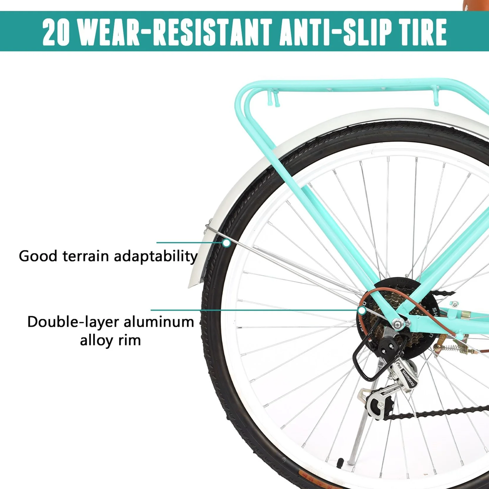 Dinling 7 Speed Women's City Bikes 26 inch Lightweight Beach Cruiser Bike Green