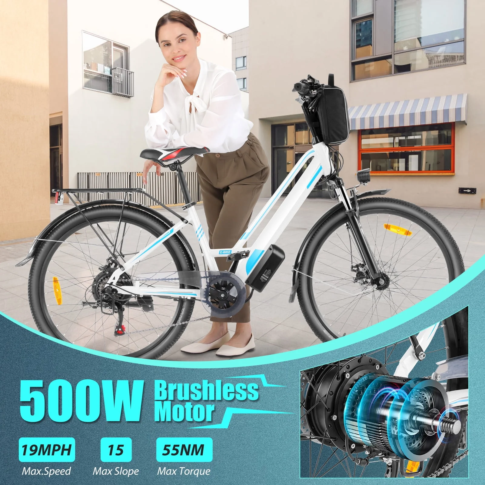 Elifine 500W Electric Bike for Adults, 26