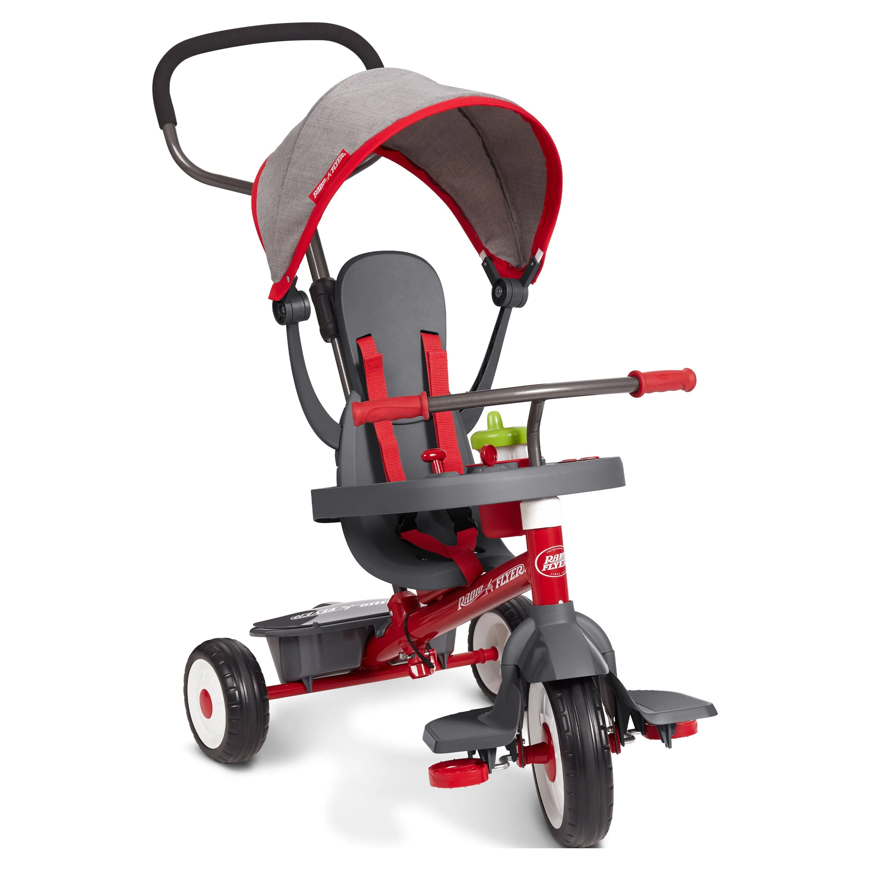Radio Flyer, 4-in-1 Stroll 'N Trike with Activity Tray, Red & Gray, Convertible Tricycle
