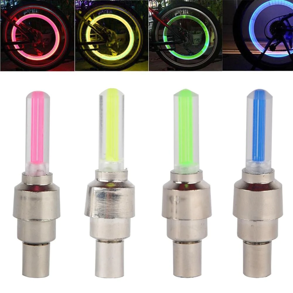 VALVE Bike Lights Bicycle Dust Cap Tyre Colour LED Neon Car Wheel Safety 1, 2, 4