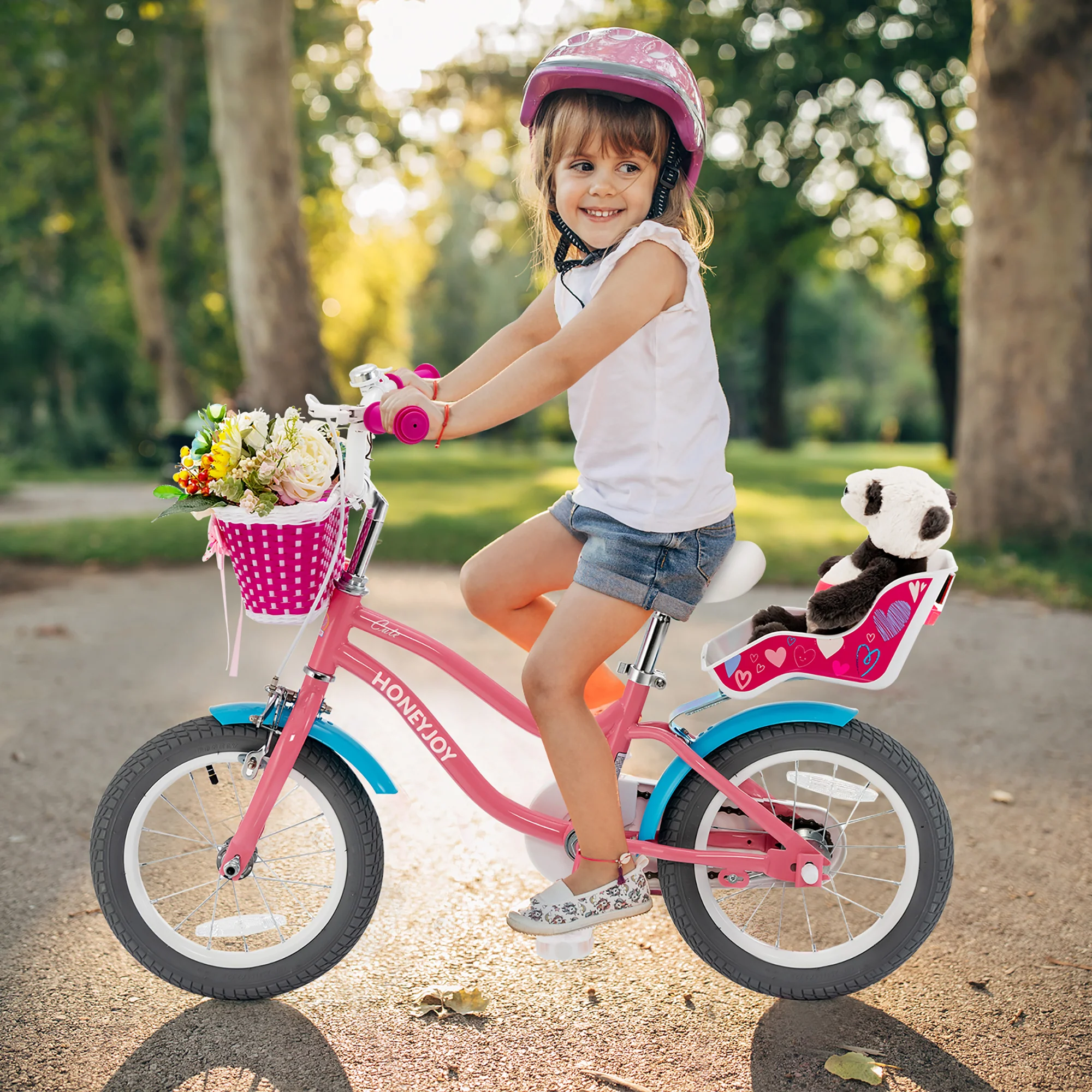 Costway Honeyjoy 14 Inches Kids Bicycle w/Training Wheels &a; Basket for Boys &a; Girls Age 3-5 Years