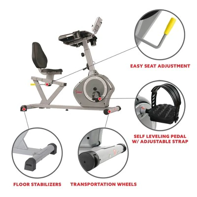 Sunny Health & Fitness  Convertible Recumbent Battery Exercise Bike - Silver