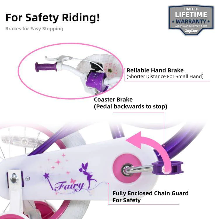 joystar 12 inch kids bike for ages 2 3 4 years girls, toddler bike with training wheels &a; handbrake for 2-4 years old child,