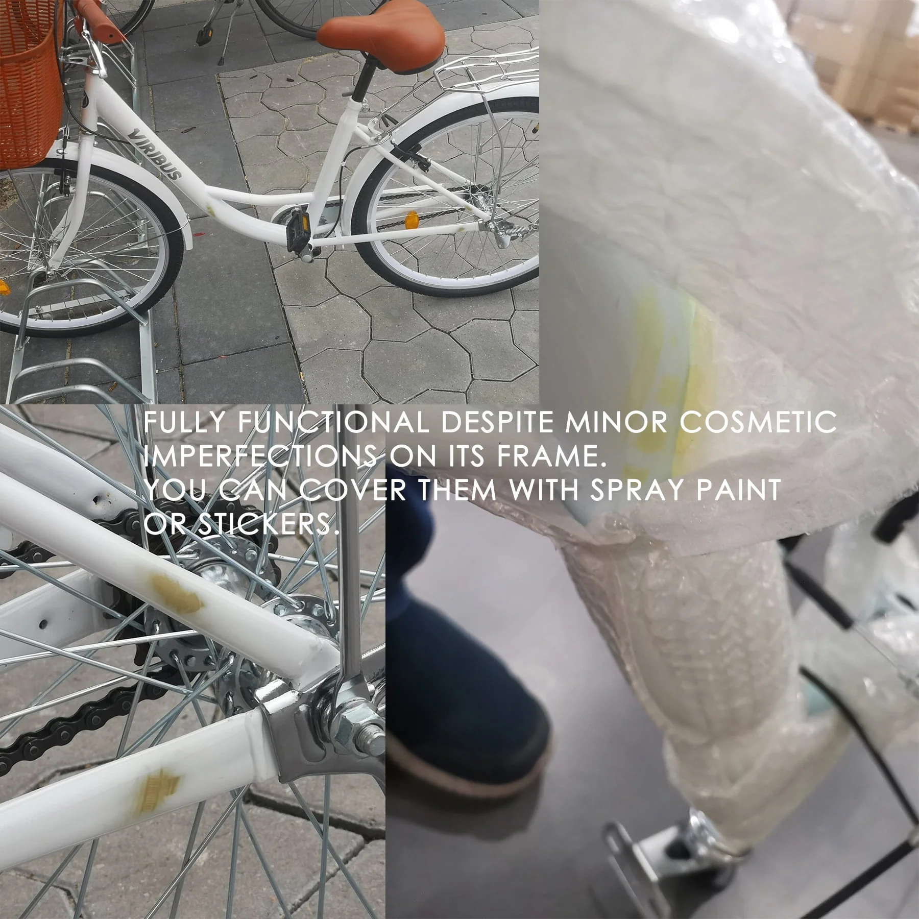 Viribus 24 Inch City Cruiser Bicycle with Carbon Steel Frame Dual V Brakes Basket Teal (Defective)