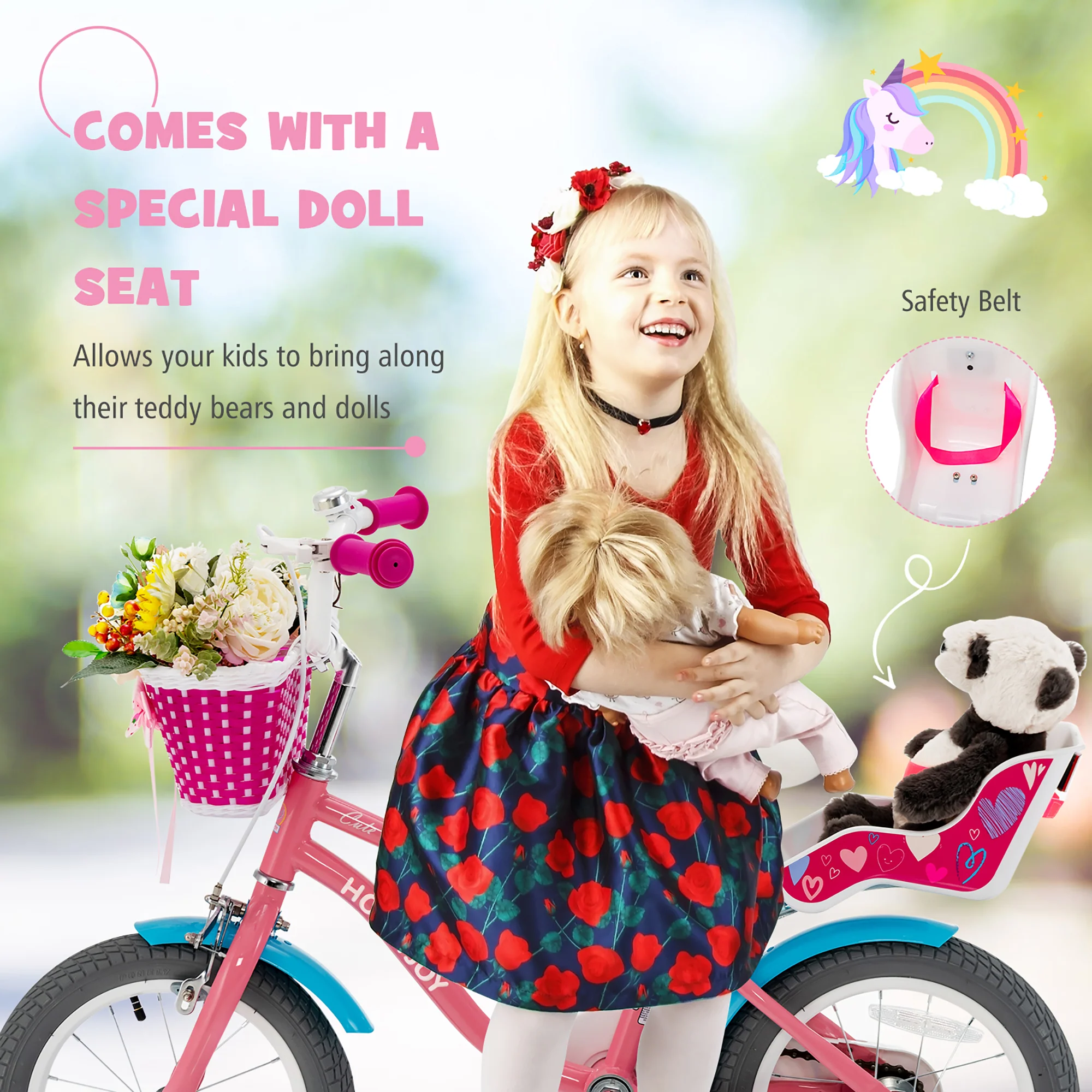 Costway Honeyjoy 14 Inches Kids Bicycle w/Training Wheels &a; Basket for Boys &a; Girls Age 3-5 Years