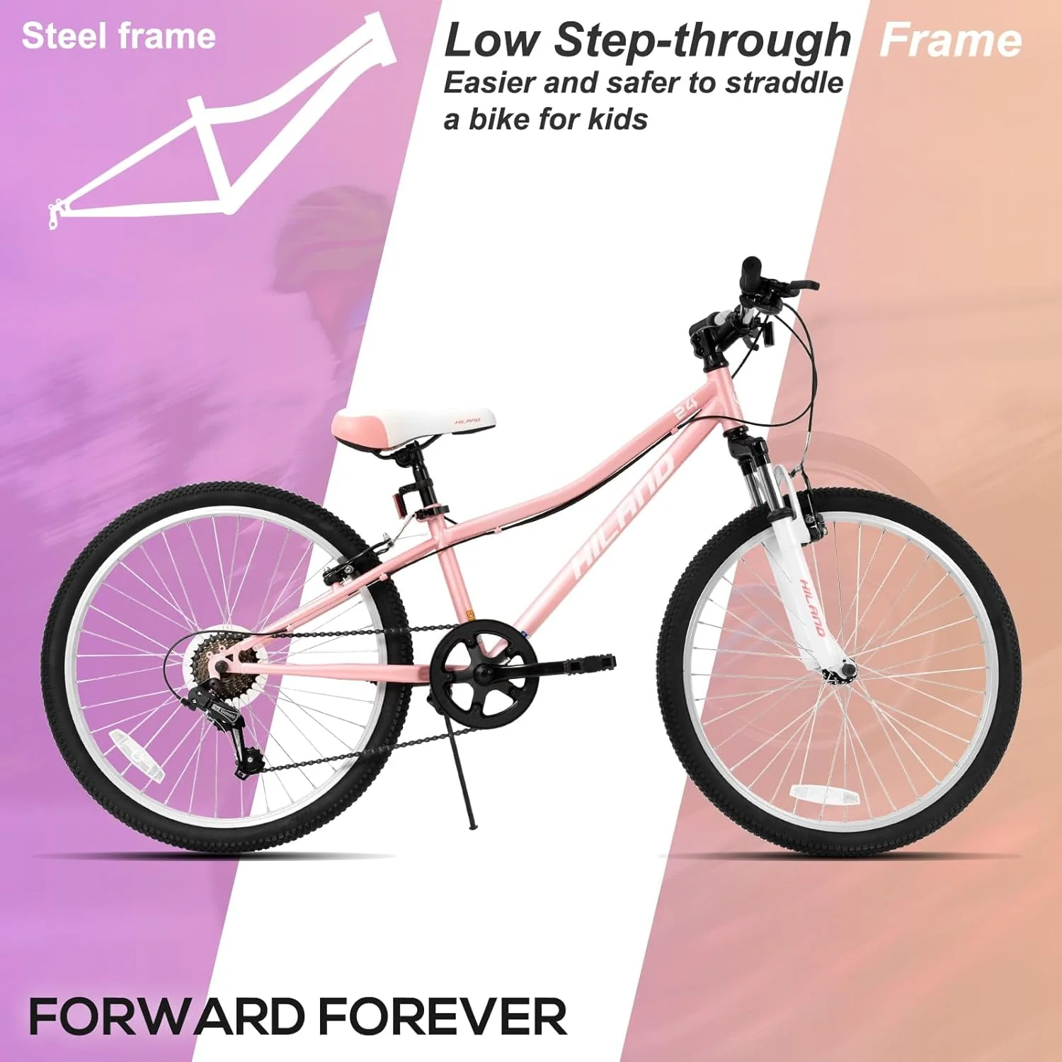 Hiland 24 inch Mountain Bike Shimano 7 Speeds for Teenager with Suspension Fork, Mint Pink