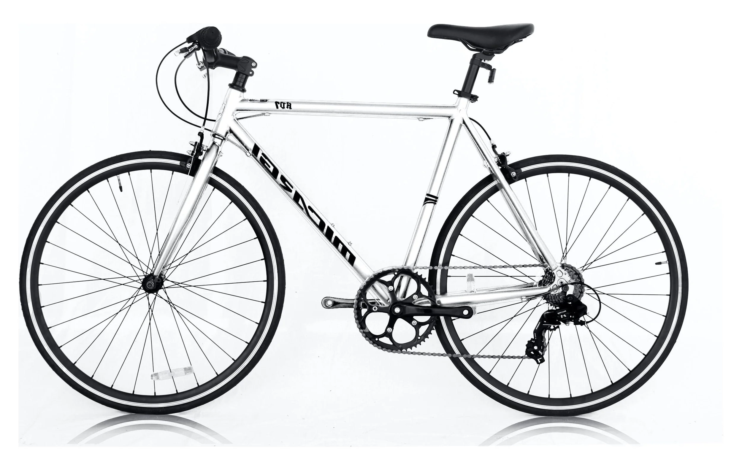 Wonder Wheels Road Bike 700C 53 cm Aluminum Frame White Shimano Tx-35 7 Speed Alloy Black Rims, Black Spokes 700C*1.5*14G*32H Tire: Black - White