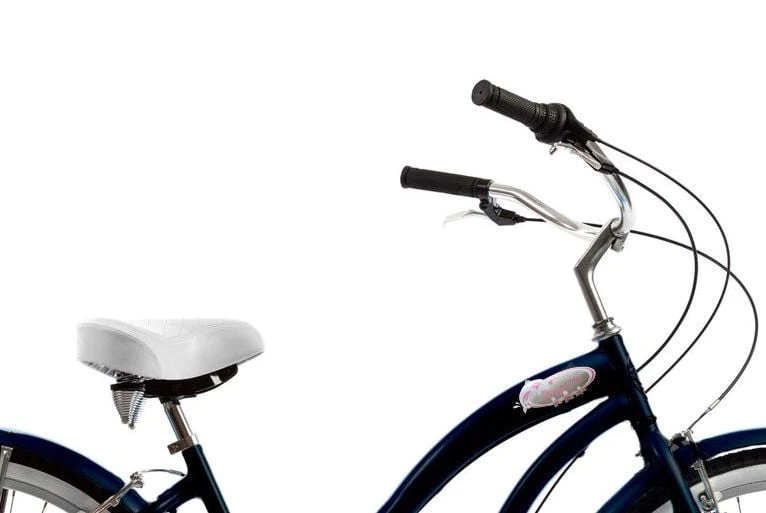 Wonder Wheels Beach Cruiser Shimano Tx-35 7 Speed Bicycle, Bike, V-Brake Stainless Steel Spokes One Piece Crank Alloy Pink Rims 36H W/ Fender - Matte Black