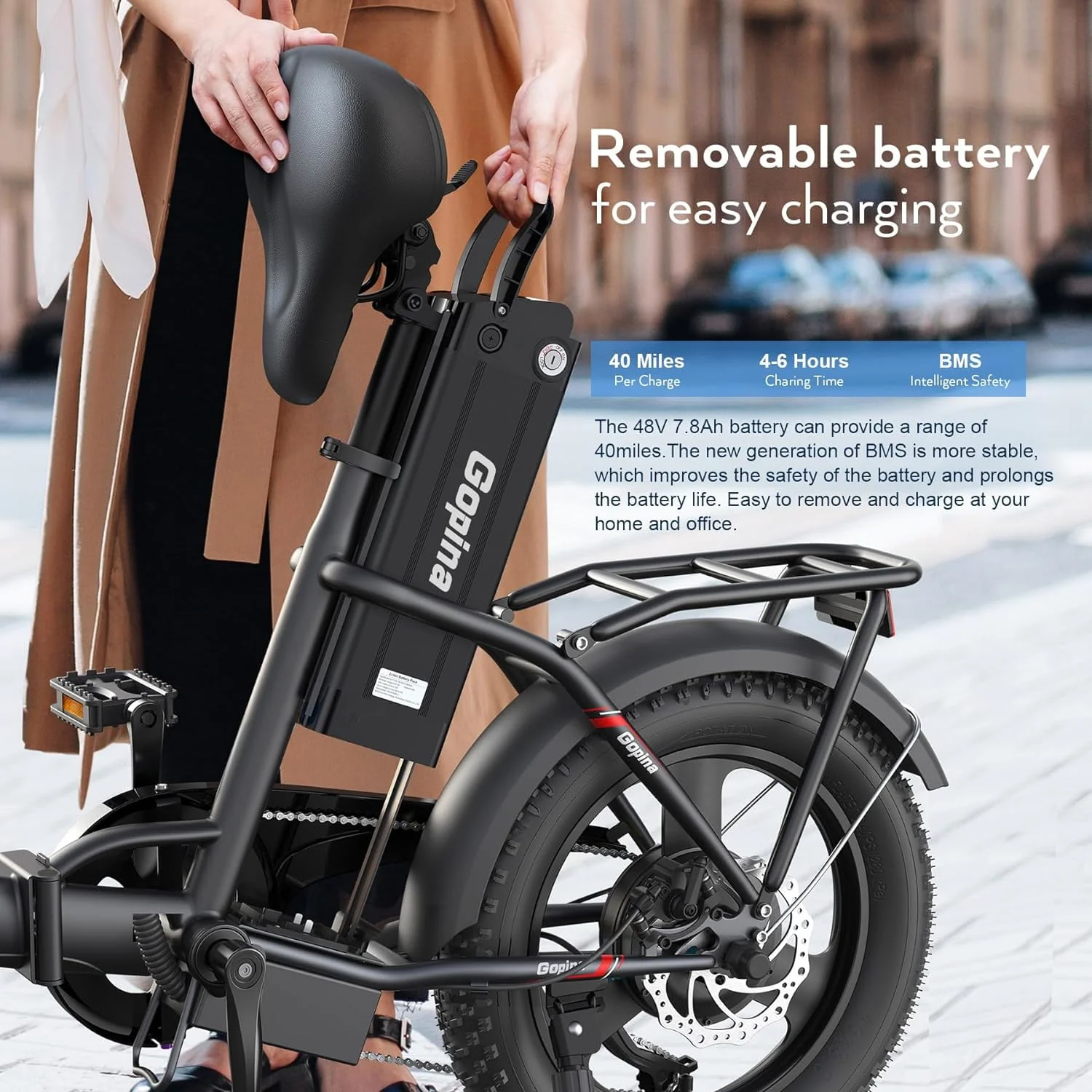 Vivi Electric Bike Folding Electric Cruiser Bike 350W Step-Through Electric Bike 16