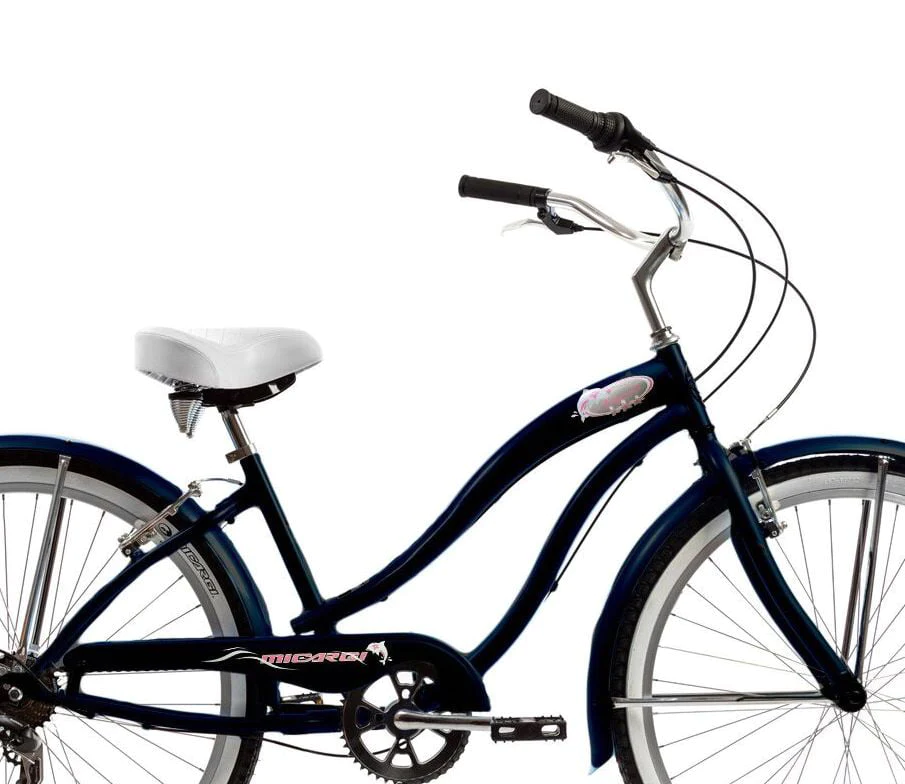 Wonder Wheels Beach Cruiser Shimano Tx-35 7 Speed Bicycle, Bike, V-Brake Stainless Steel Spokes One Piece Crank Alloy Pink Rims 36H W/ Fender - Matte Black