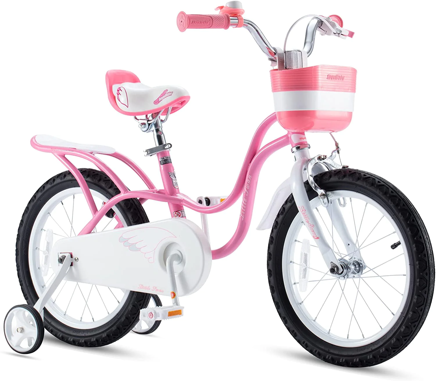 Royalbaby Little Swan Pink 14 Girl's Bicycle with Training Wheels and Basket