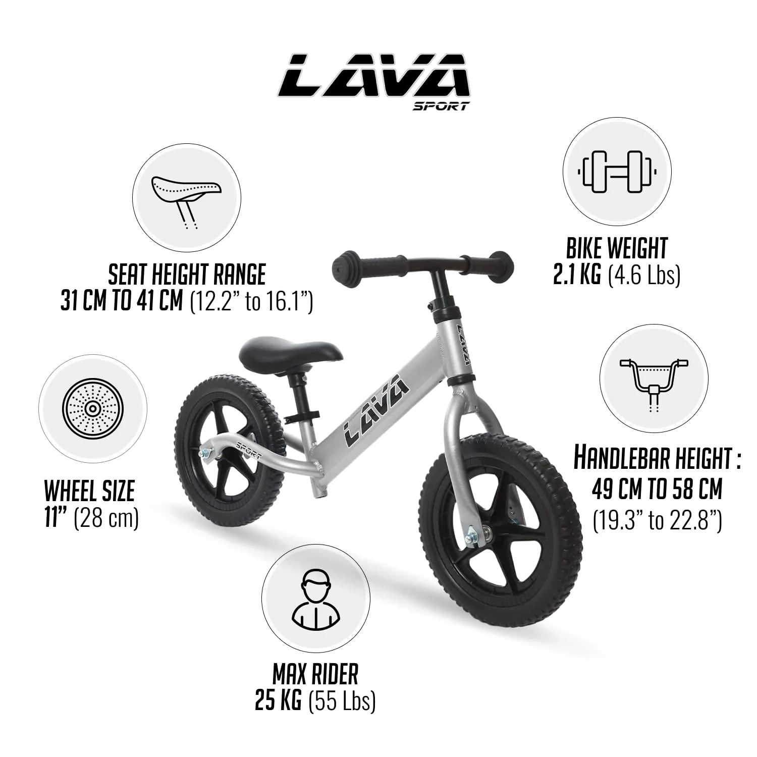 Banana Bike &a; LAVA Sport LAVA SPORT Balance Bike Ash Silver - Lightweight Aluminium Toddler Bike