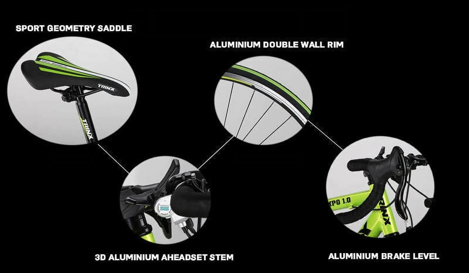 Trinx TEMPO1.0 700C Road Bike 21 Speed Racing Bicycle Black Green