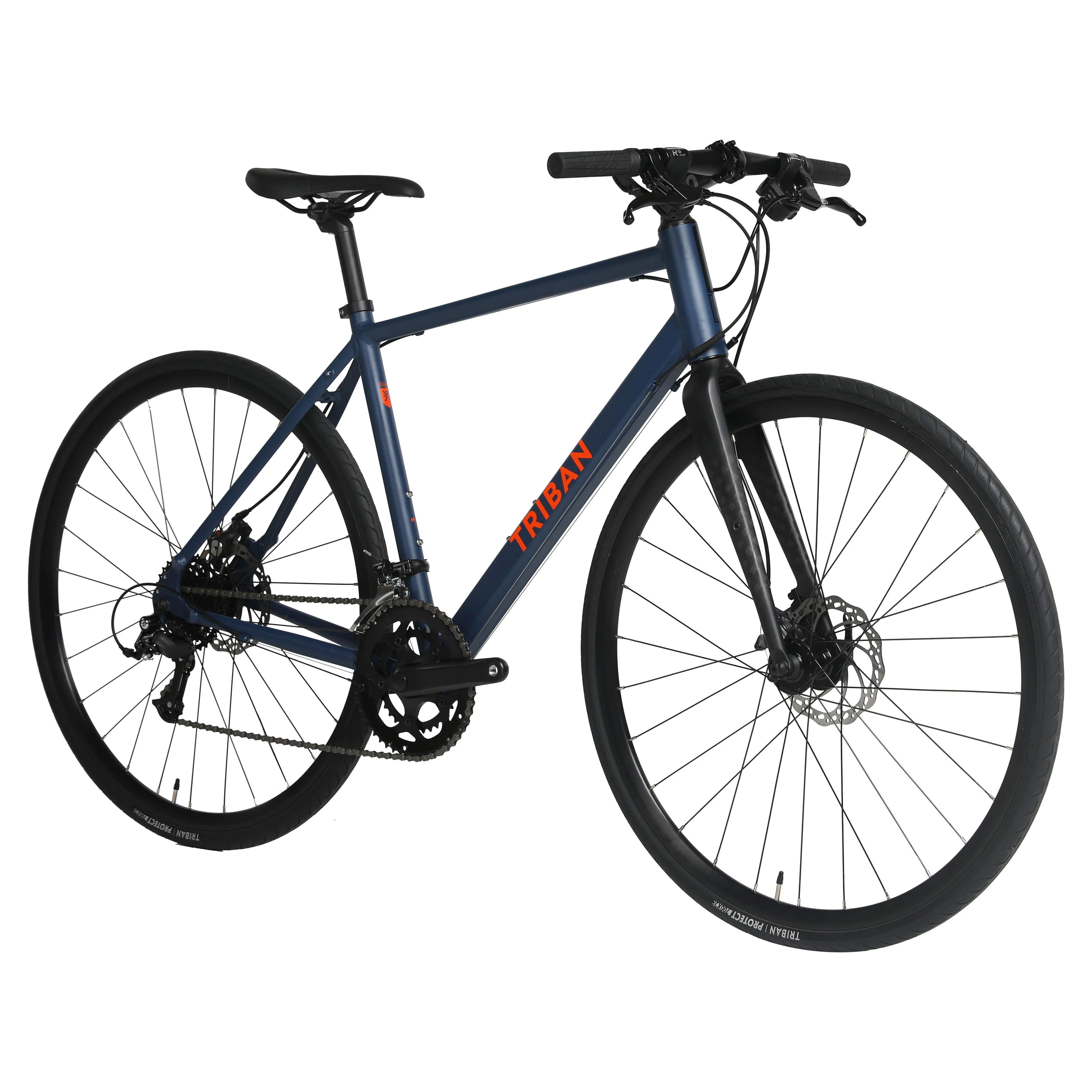 Decathlon Triban RC120, Aluminum Road Bike Flat Bar Disc Brakes, 700c, 16 Speed, Medium, Blue