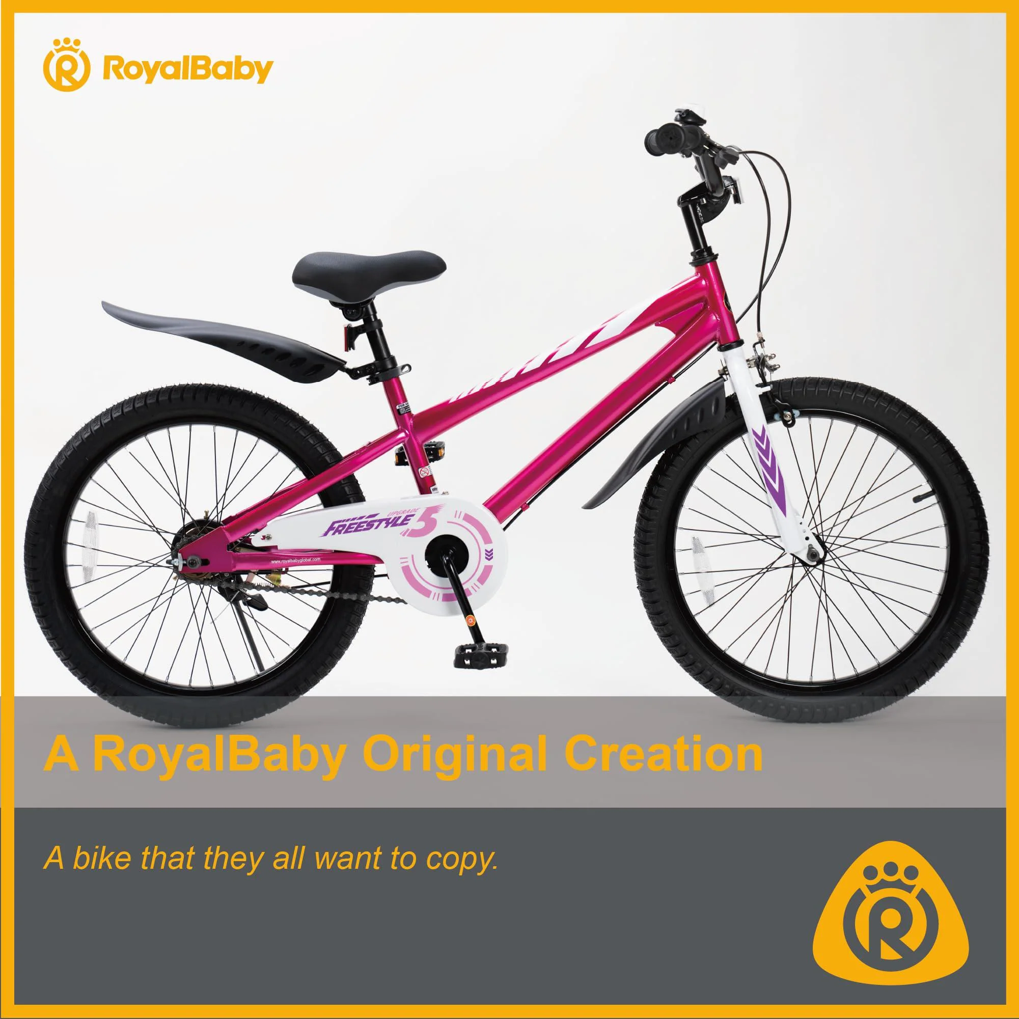 royalbaby kids bike girls 2 hand brakes freestyle bicycle 20 wheels with kickstand, fuchsia