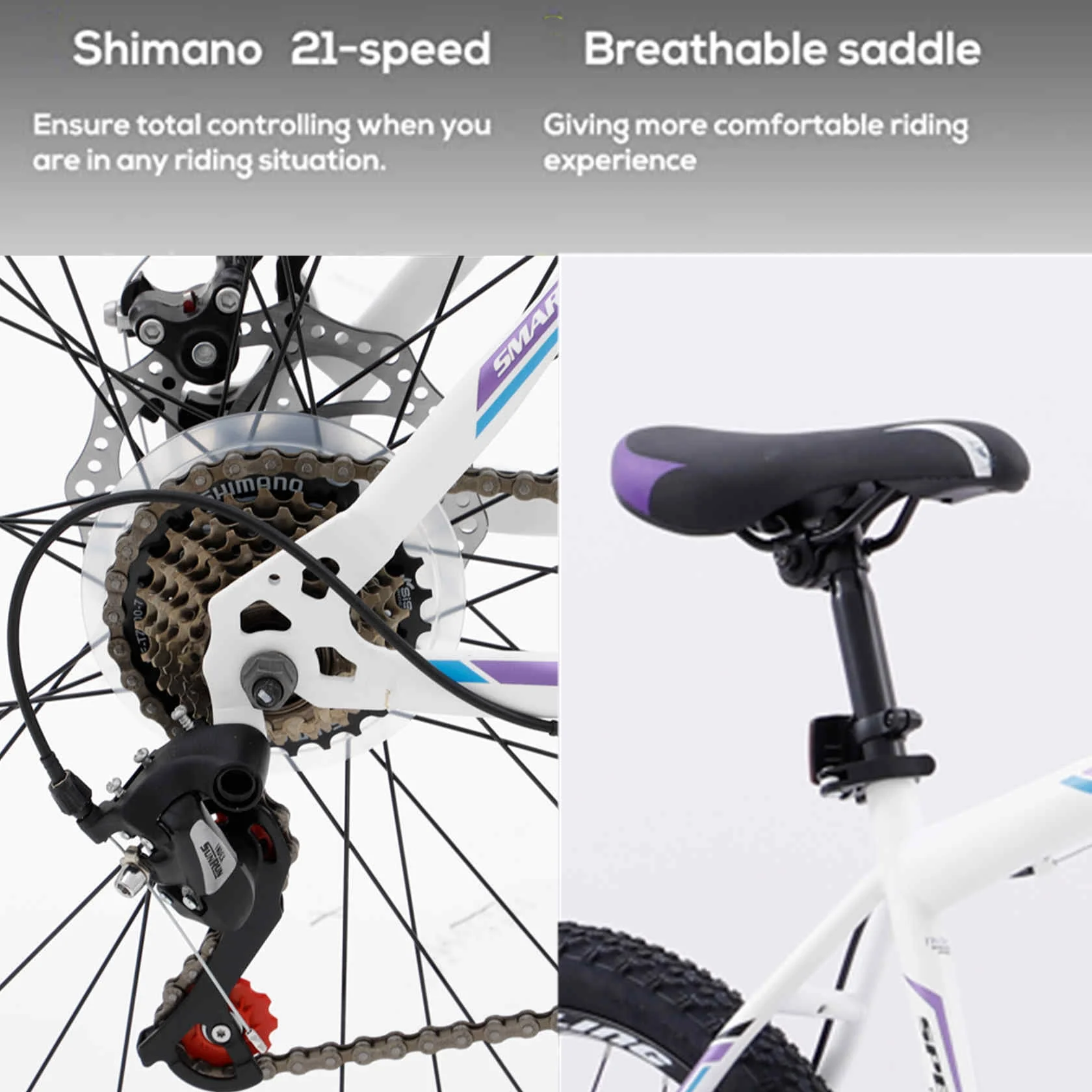 Dinling Mens and Womens 26 inch Mountain Bike with 21 Speed Wheel Purple