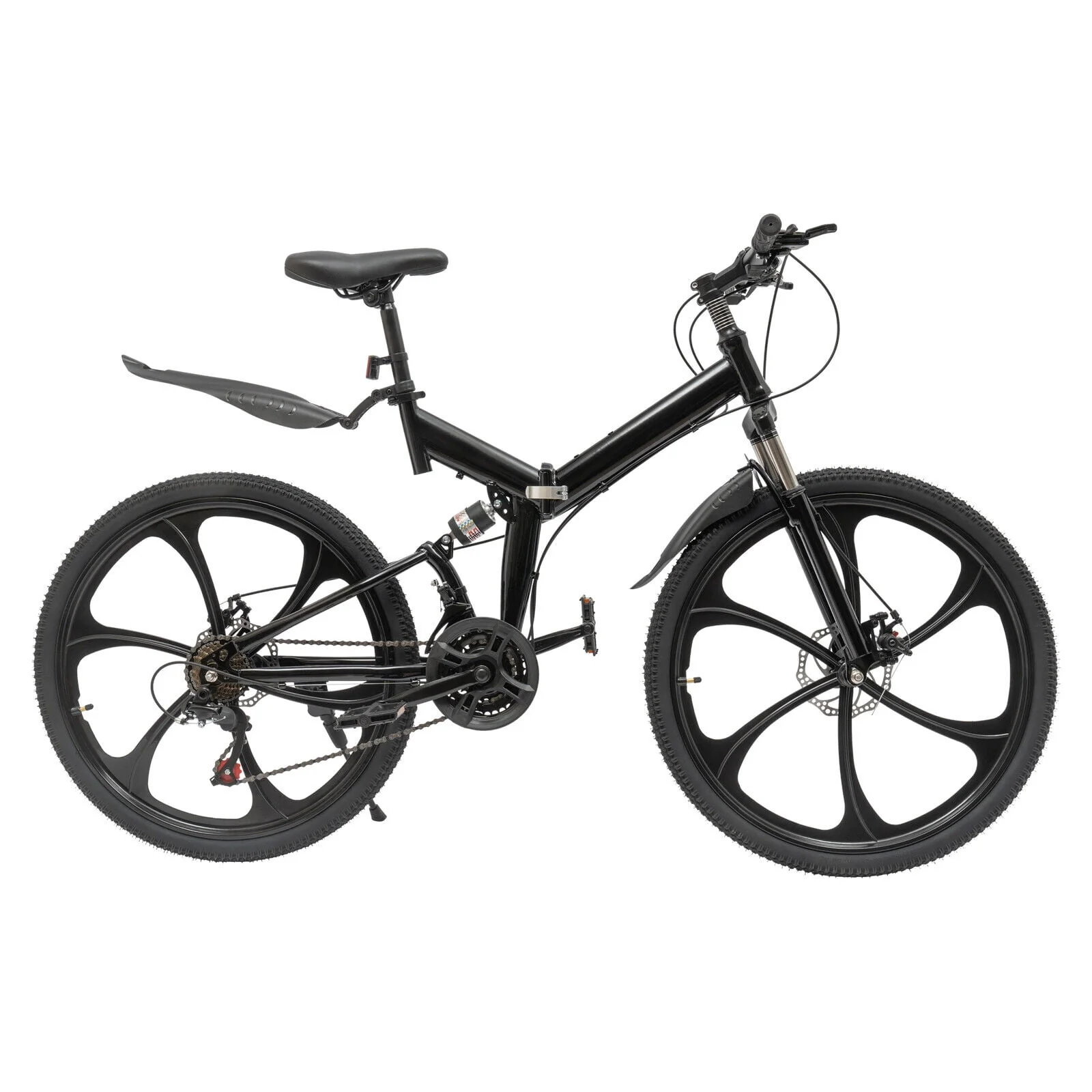 MIDUO Black Folding Mountain Bike 21-Speed Foldable Bicycle Disc Brake Mountain Bike