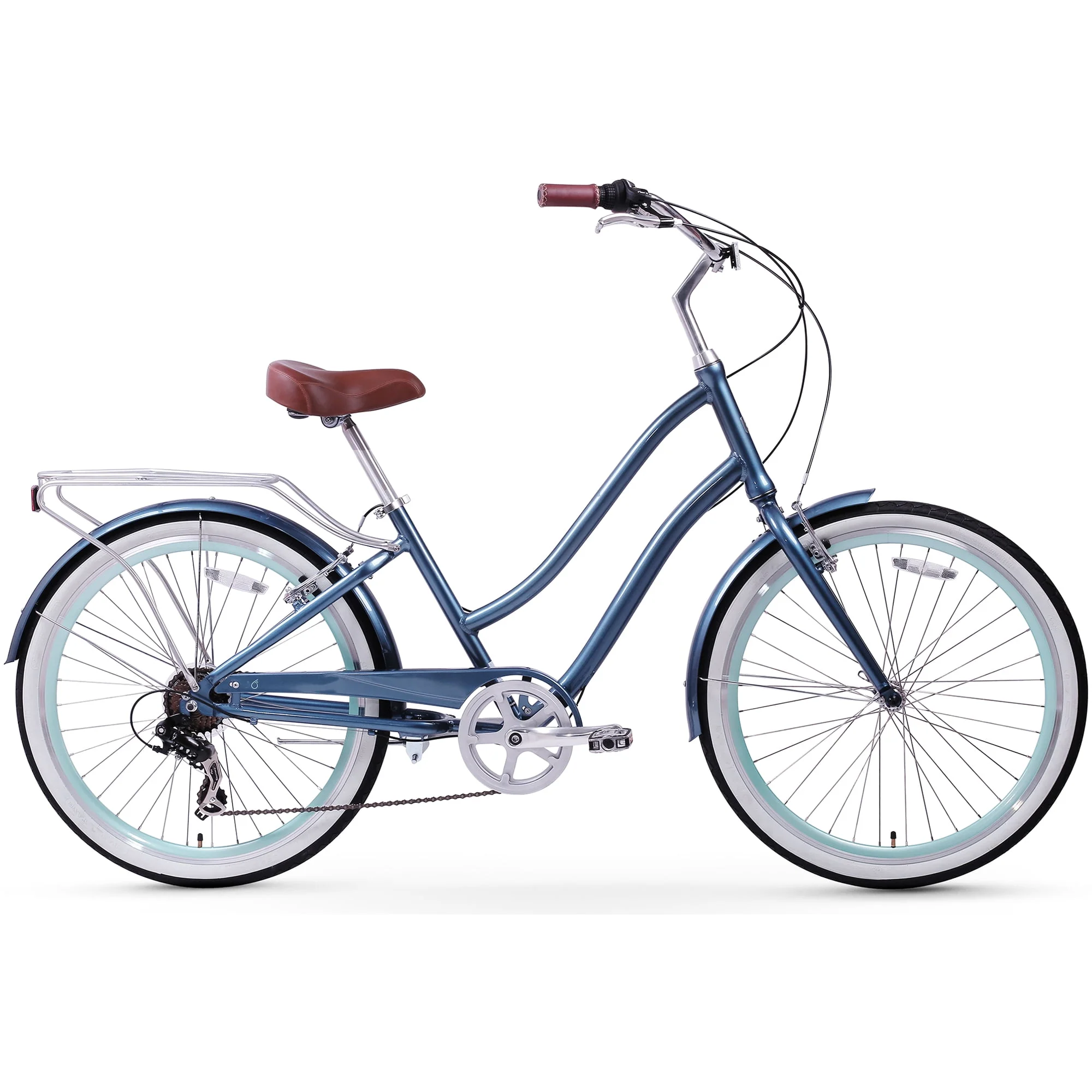 sixthreezero Every journey Women's 7-Speed Step-Through Hybrid Cruiser Bicycle, 26 In. Wheels and 17.5 In. Frame, Navy