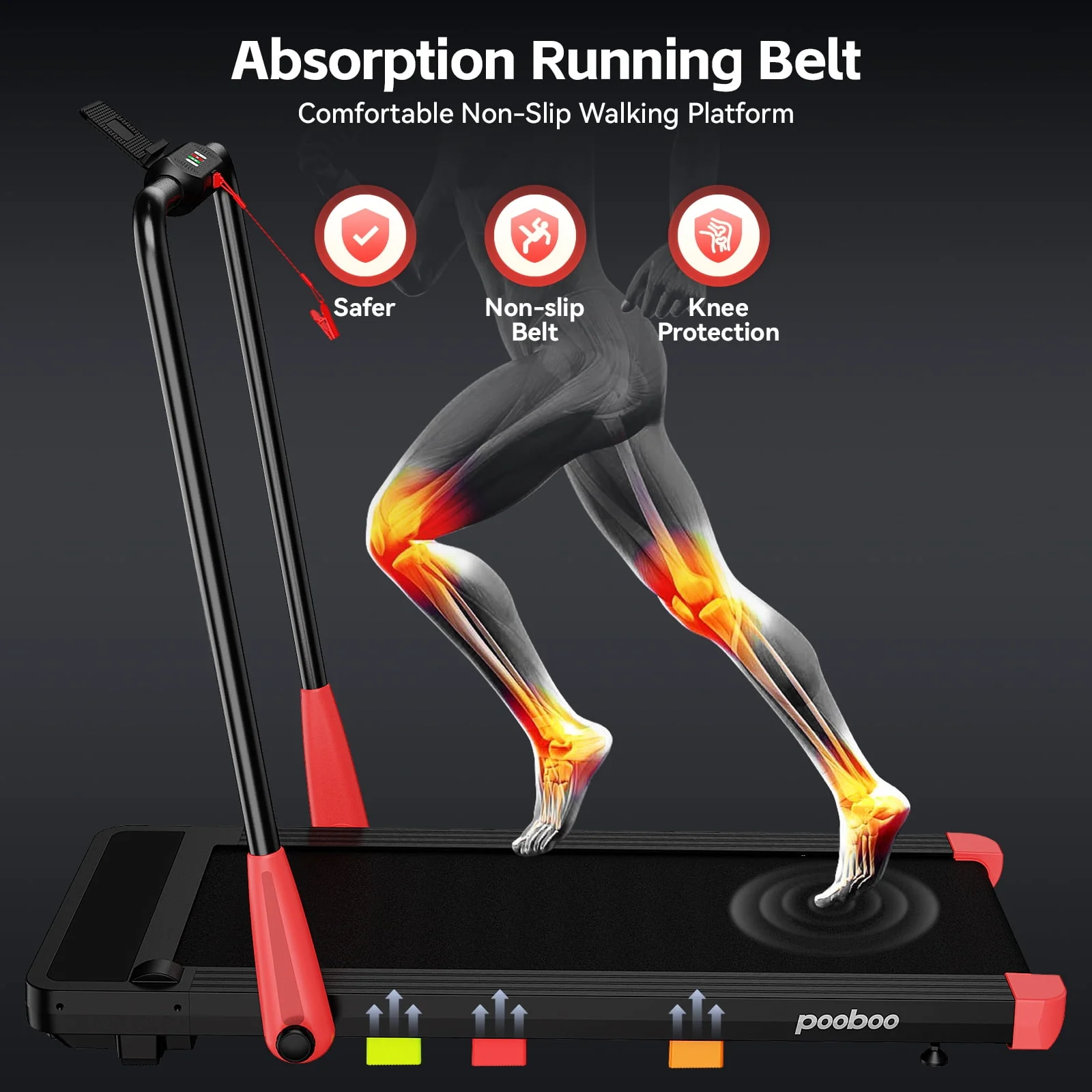 Pooboo 2 in 1 Folding Under Desk Treadmill Red Brush-less Walking Jogging Machine with App & Remote Control Led Touch Screen Walking Pad for Office Home Use 265lbs