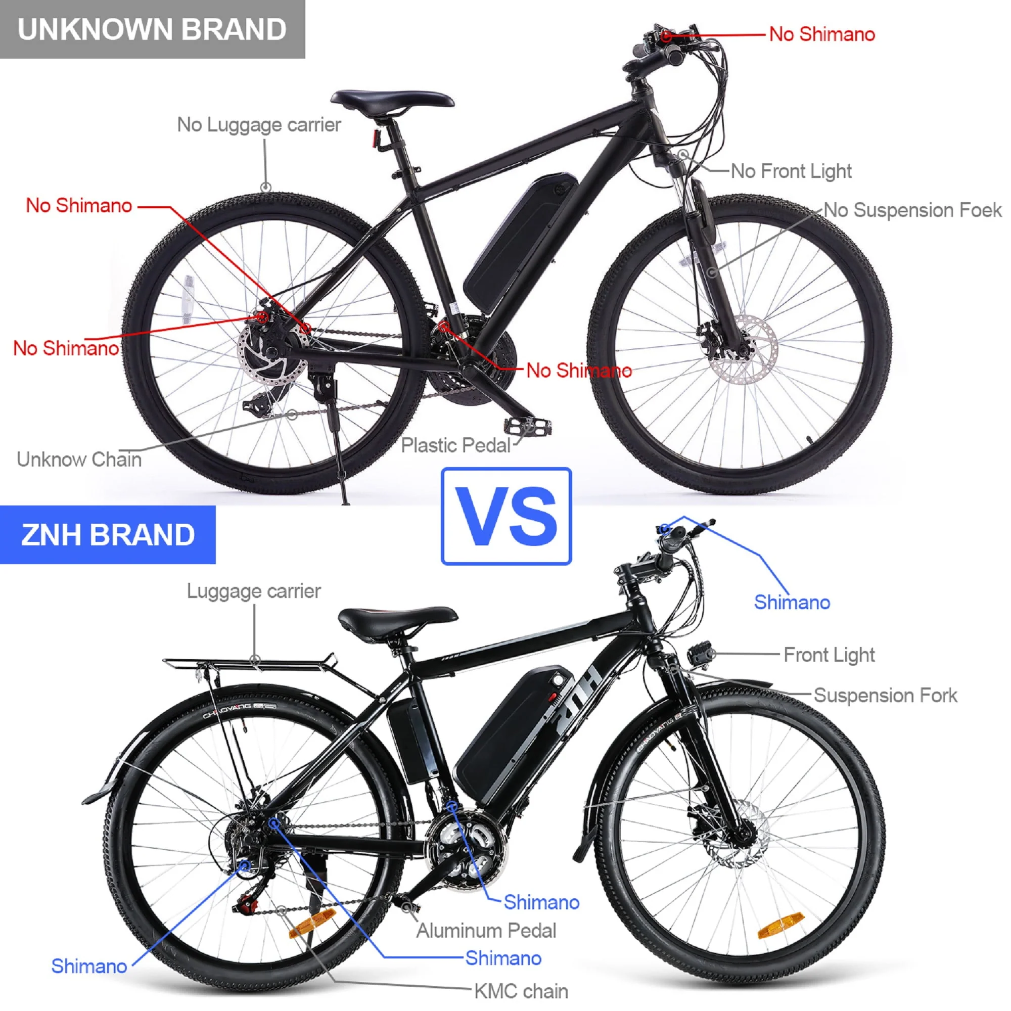 ZNH Mountain Electric Bicycle, 26 in. 350 W, Removable 36 V/10 Ah Battery, Black