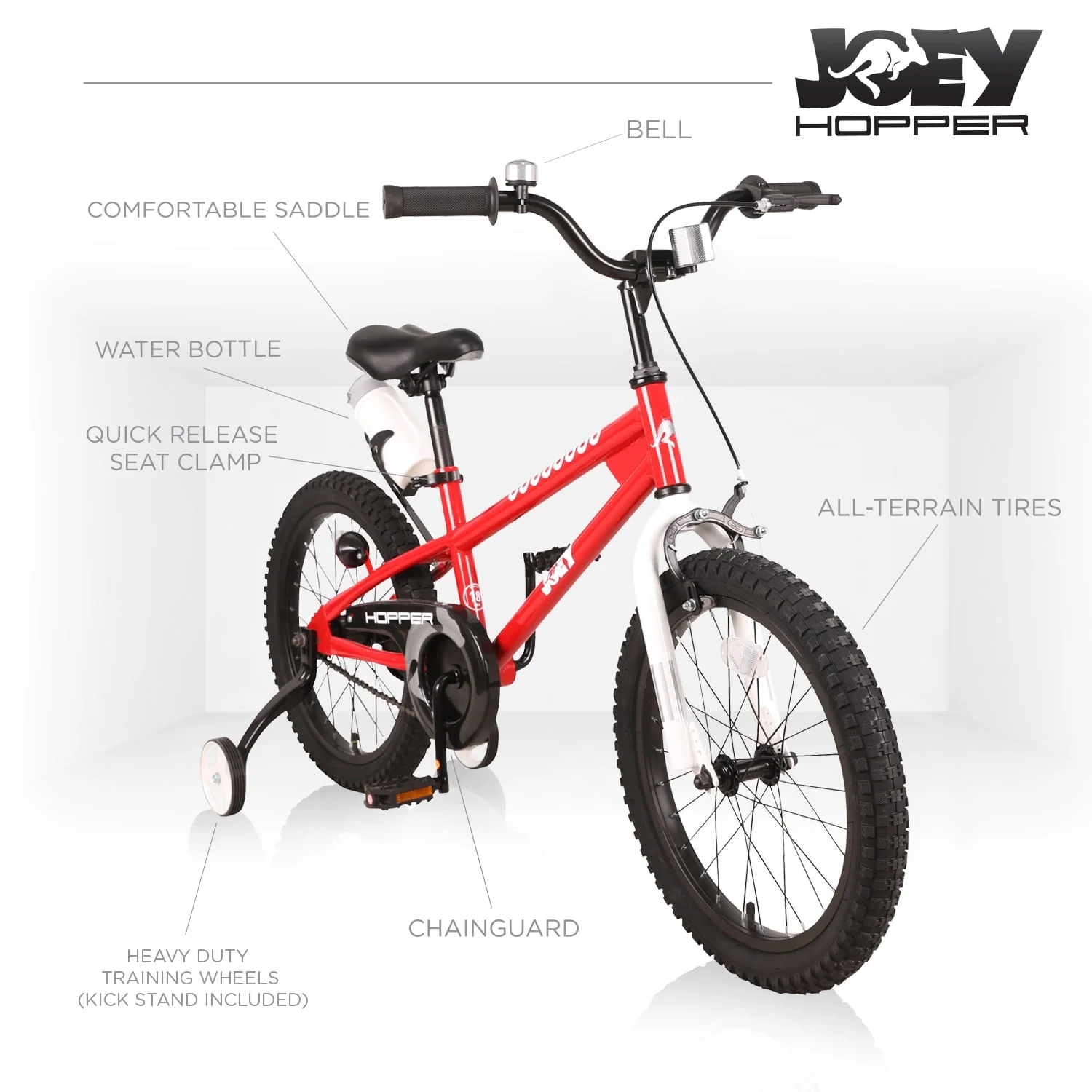 Joey Hopper 18 Inch Easy Assembly Kid's Bicycle, Bell Included, Red