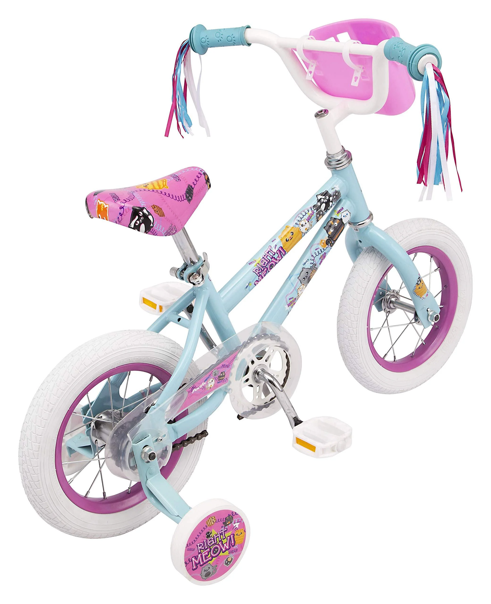 pacific kittens character kids bike, 12-inch wheels, ages 3-5 years, coaster brakes, adjustable seat, pink, blue