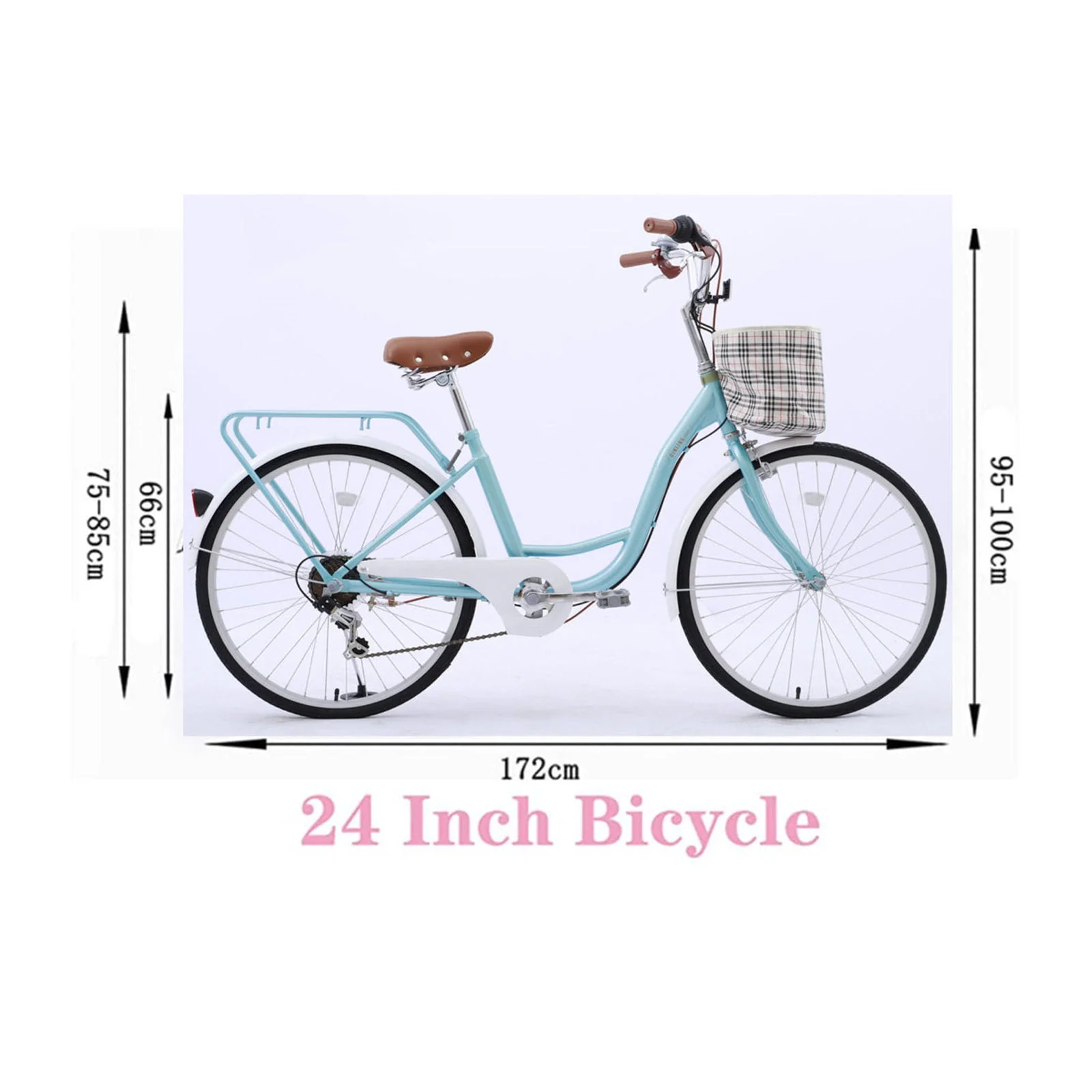 YAPENG 24 inch Wheel Beach Cruiser Bikes, Shimano 7 Speed Blue Women  Comfort Bikes with Basket