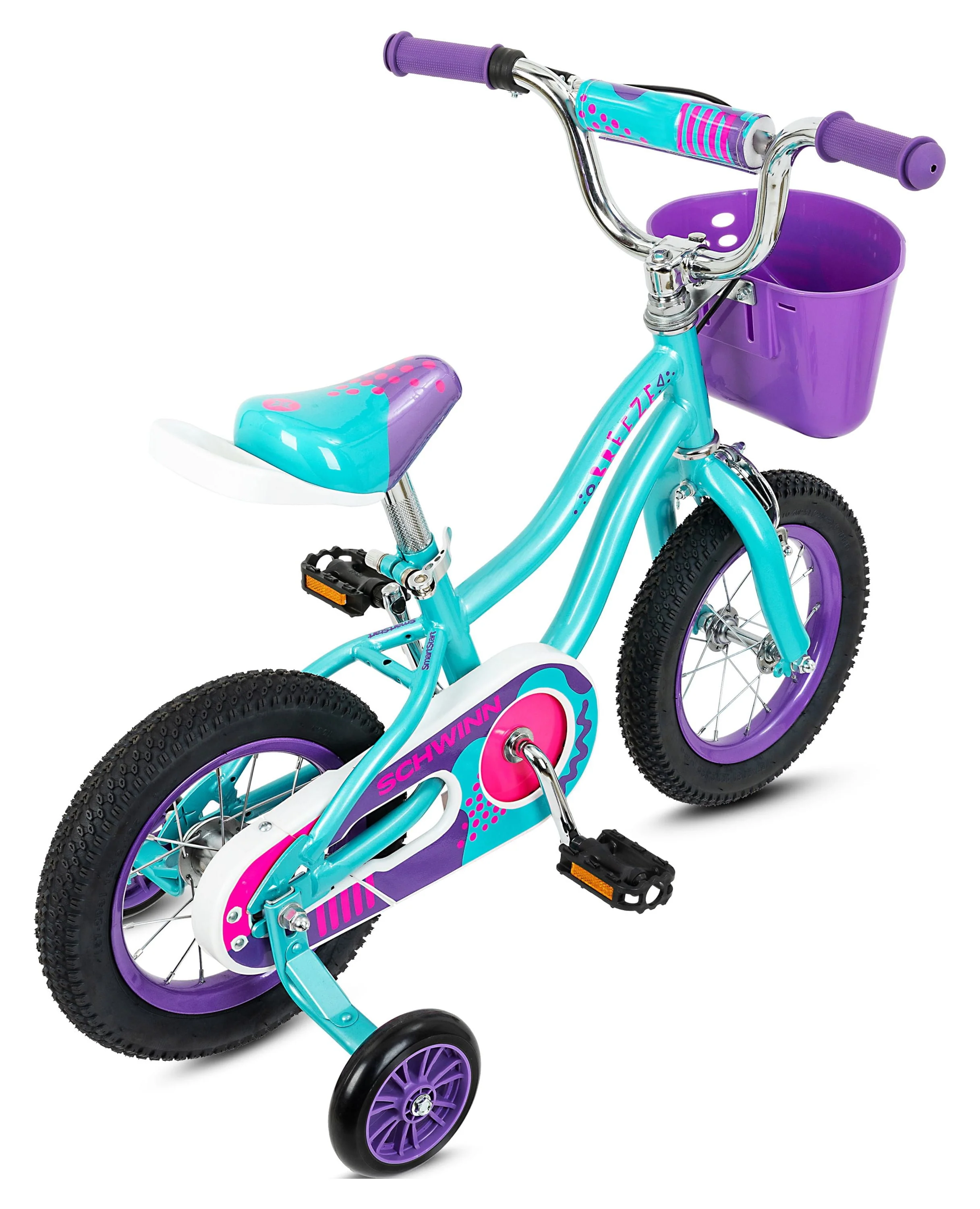 Schwinn 12-in. Breeze Girls Kids Bike with Basket, Teal & Purple