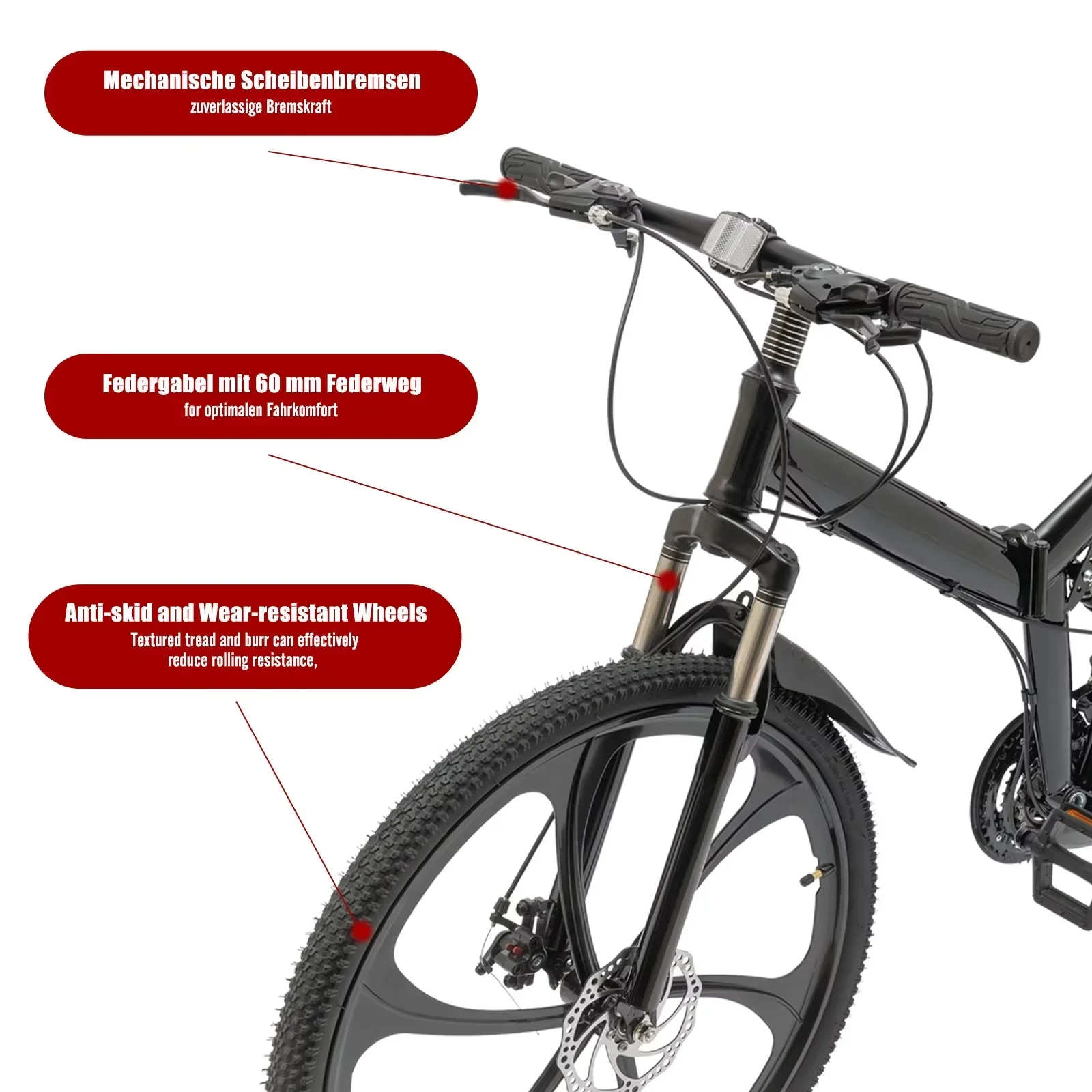 TFCFL 26in Folding Mountain Bike 21-Speed Bicycle Women Men Full Suspension MTB Bike